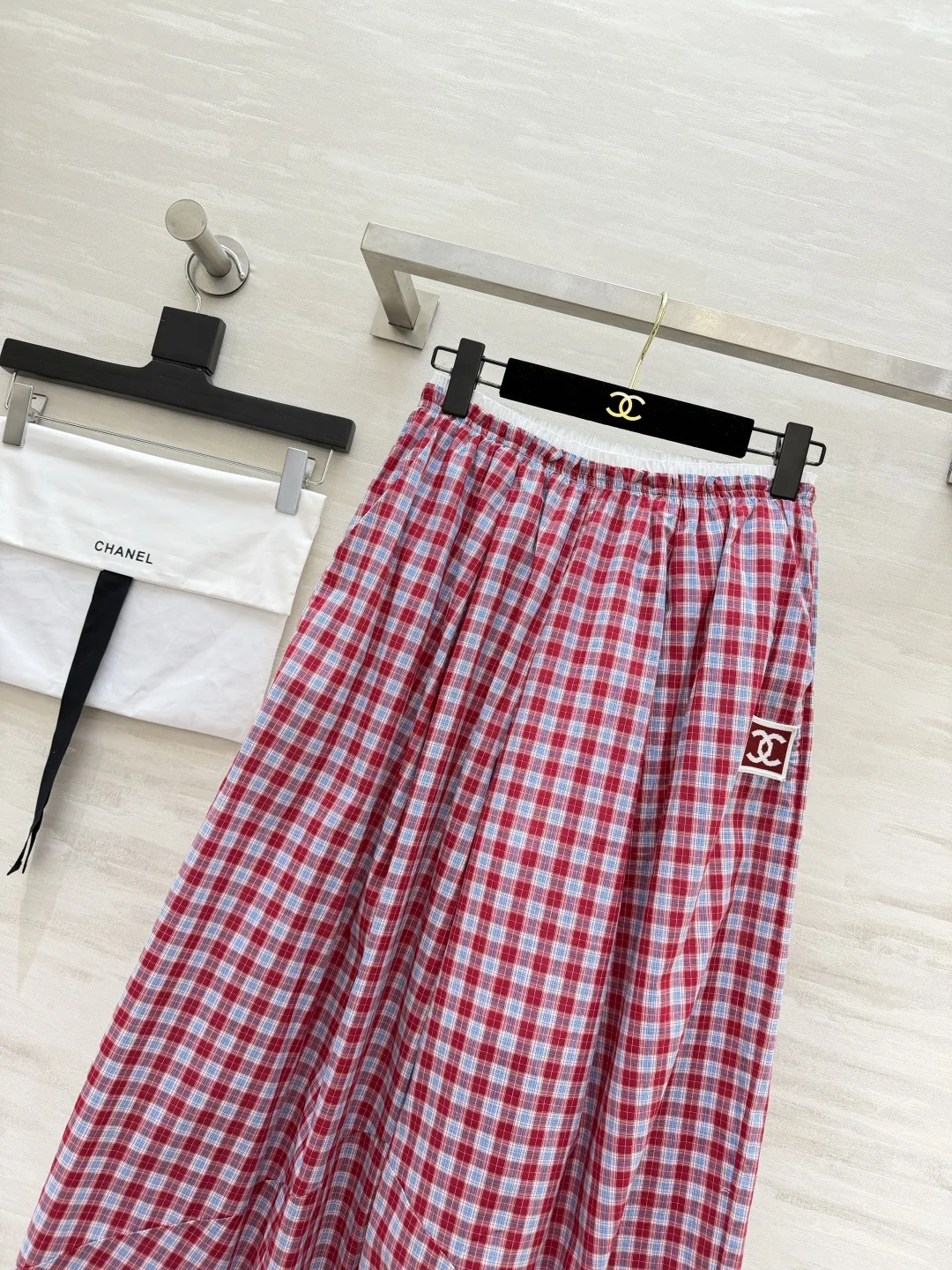 샤넬 레트로 체크 패턴 와이드 팬츠 여성 바지 상세 이미지 3