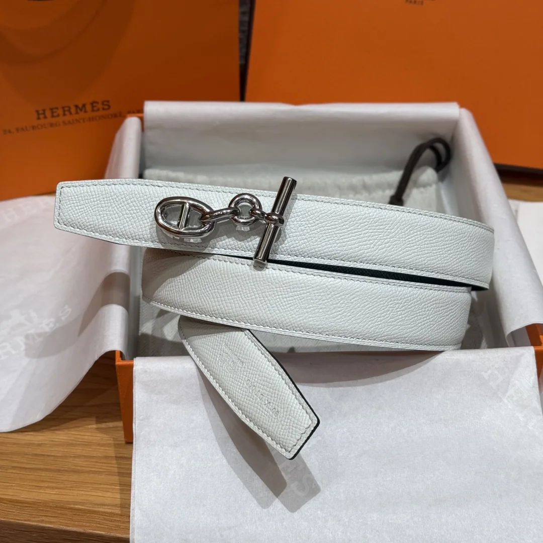 에르메스 체인 댕클 링크 양면 가죽 벨트 175476