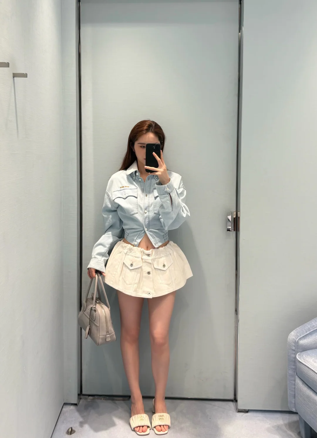 미우미우 탈부착 레이스 카라 데님 자켓 상세 이미지 9