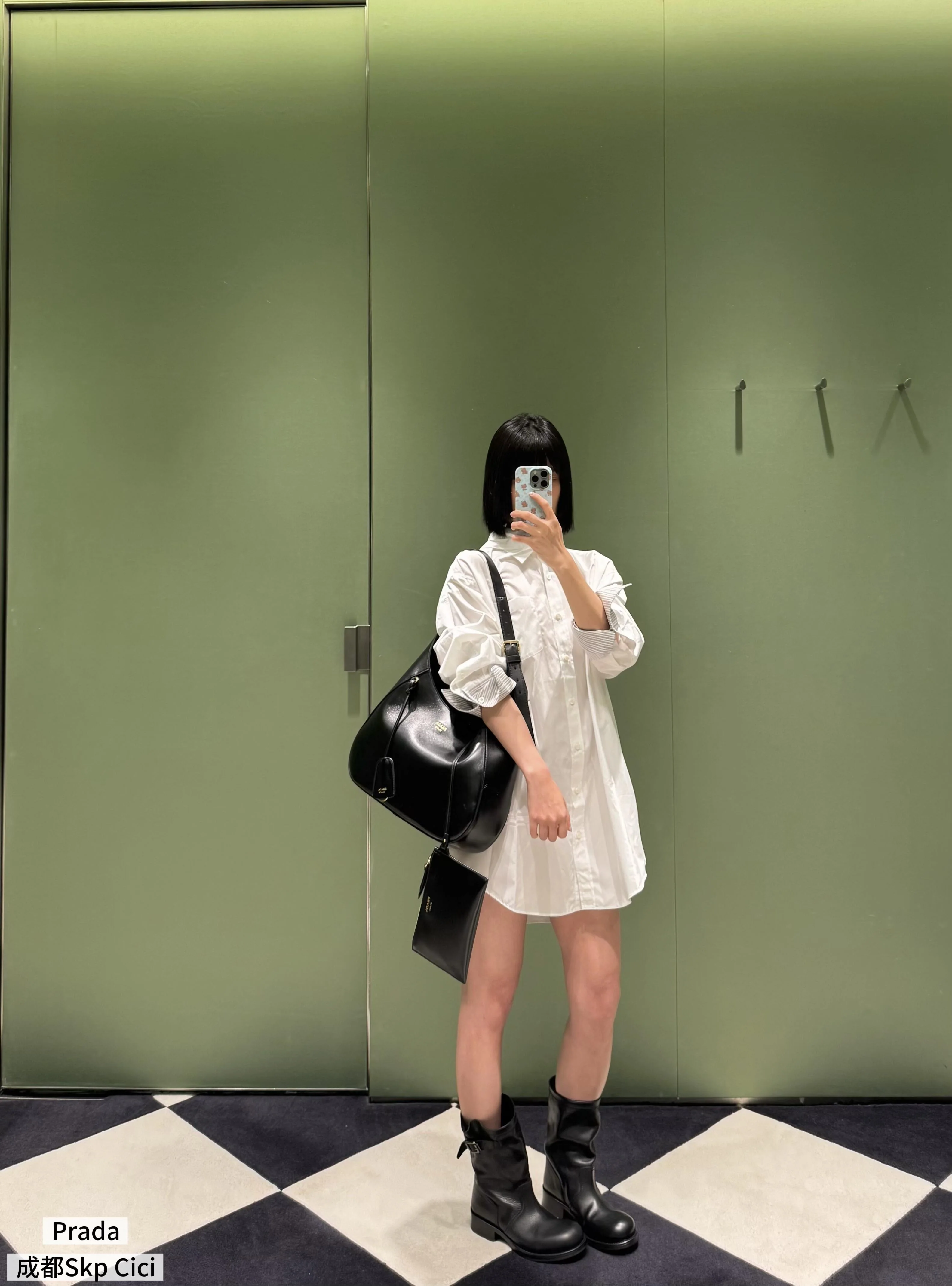 프라다 체크 패치워크 코튼 셔츠 상세 이미지 3