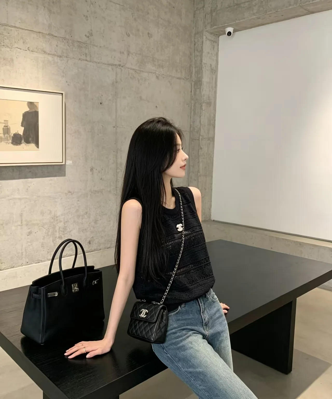 샤넬 투각 무늬 니트 반팔 베스트 상세 이미지 1