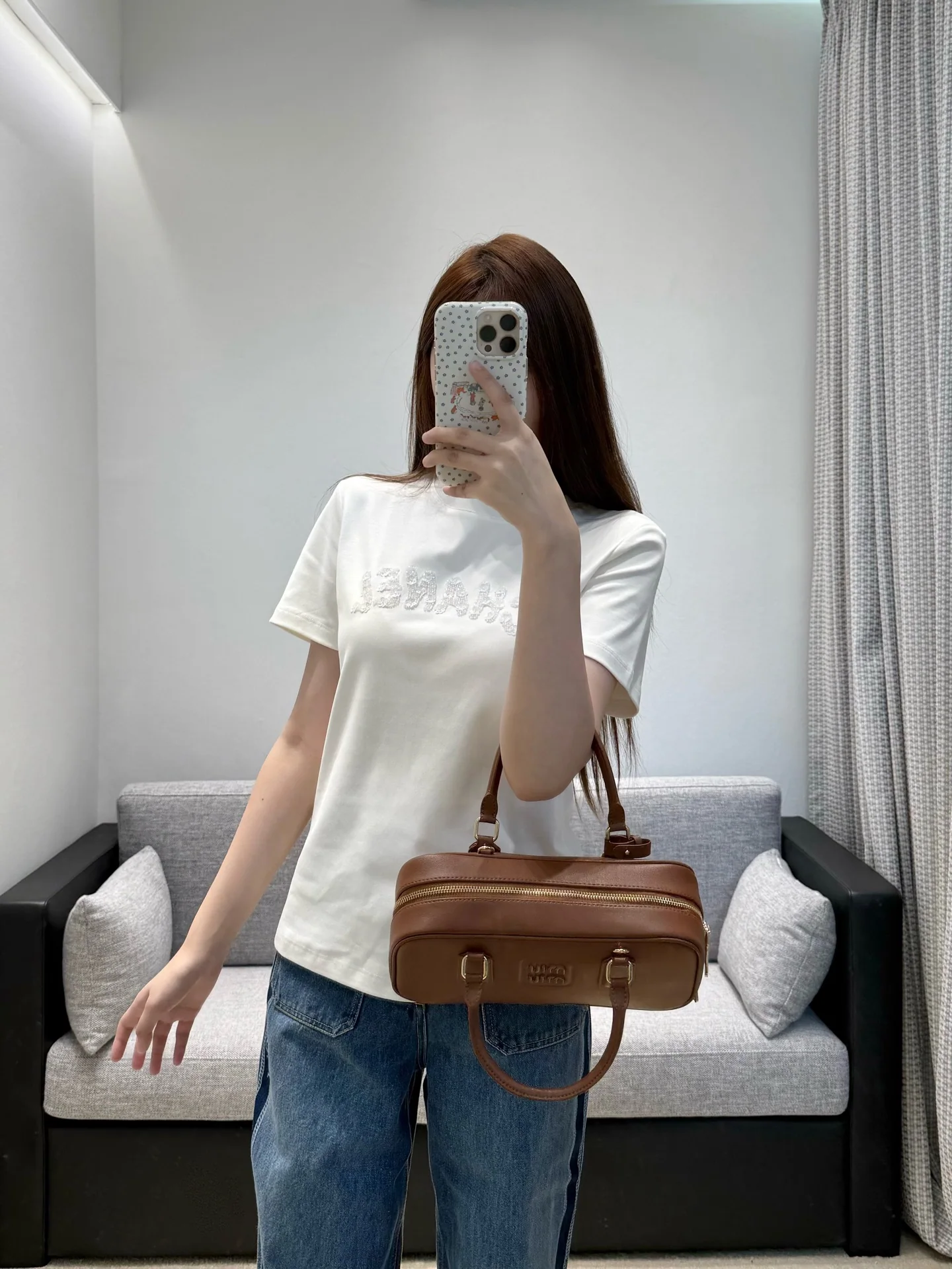 샤넬 비즈 장식 여성 반팔 티셔츠 상세 이미지 1