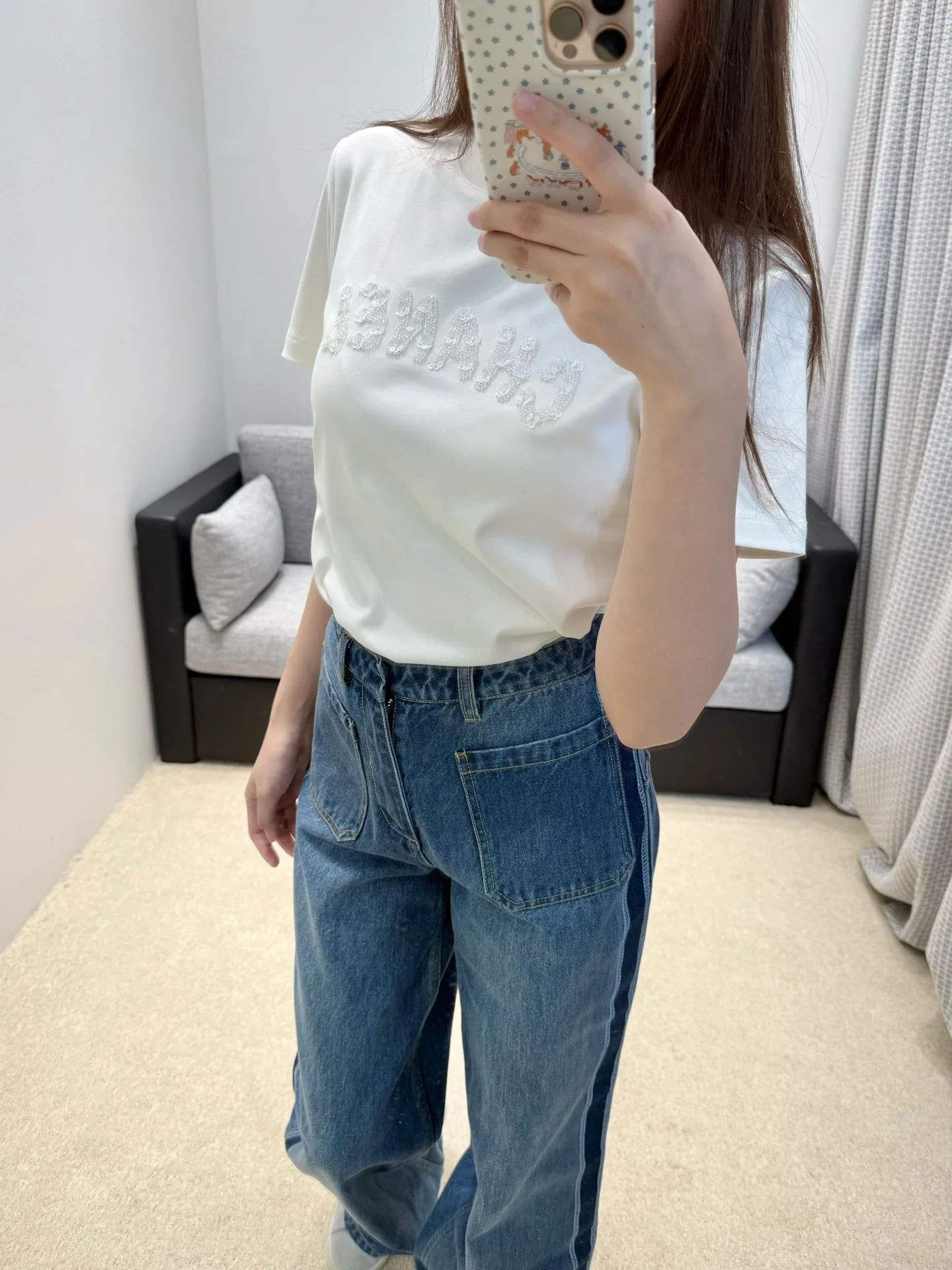 샤넬 비즈 장식 여성 반팔 티셔츠 상세 이미지 8