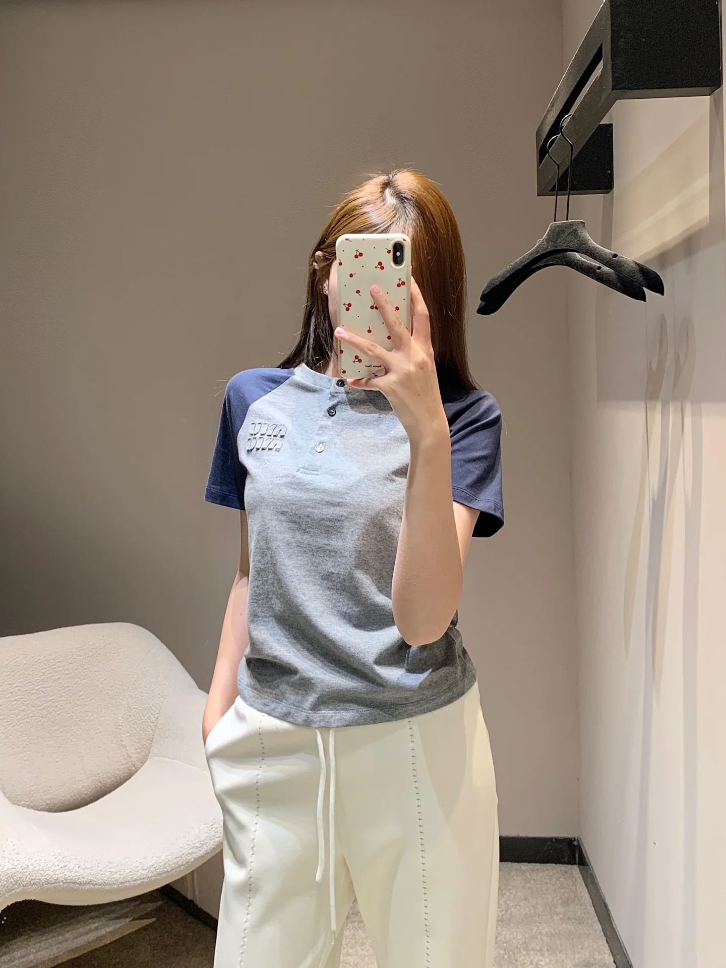 미우미우 컬러블록 크루넥 반팔 티셔츠 26 SS 상세 이미지 1