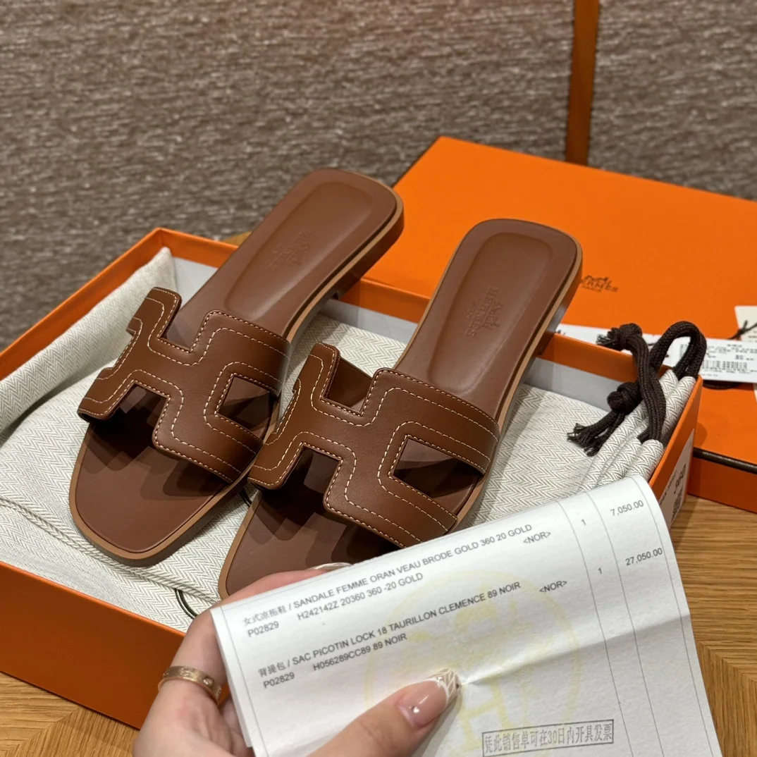 에르메스 오란 골드 송아지가죽 슬리퍼 상세 이미지 4