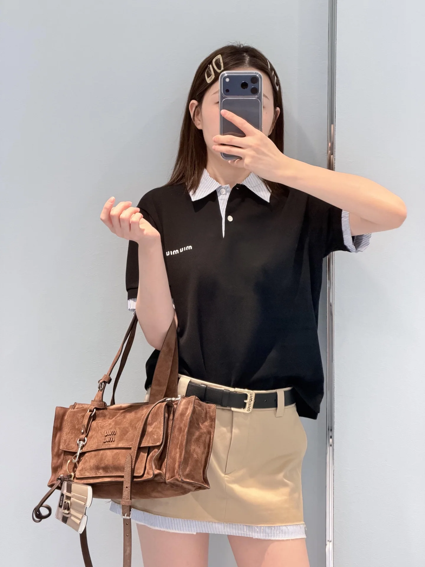 미우미우 컬러블록 카라 반팔 티셔츠 26 SS 상세 이미지 4