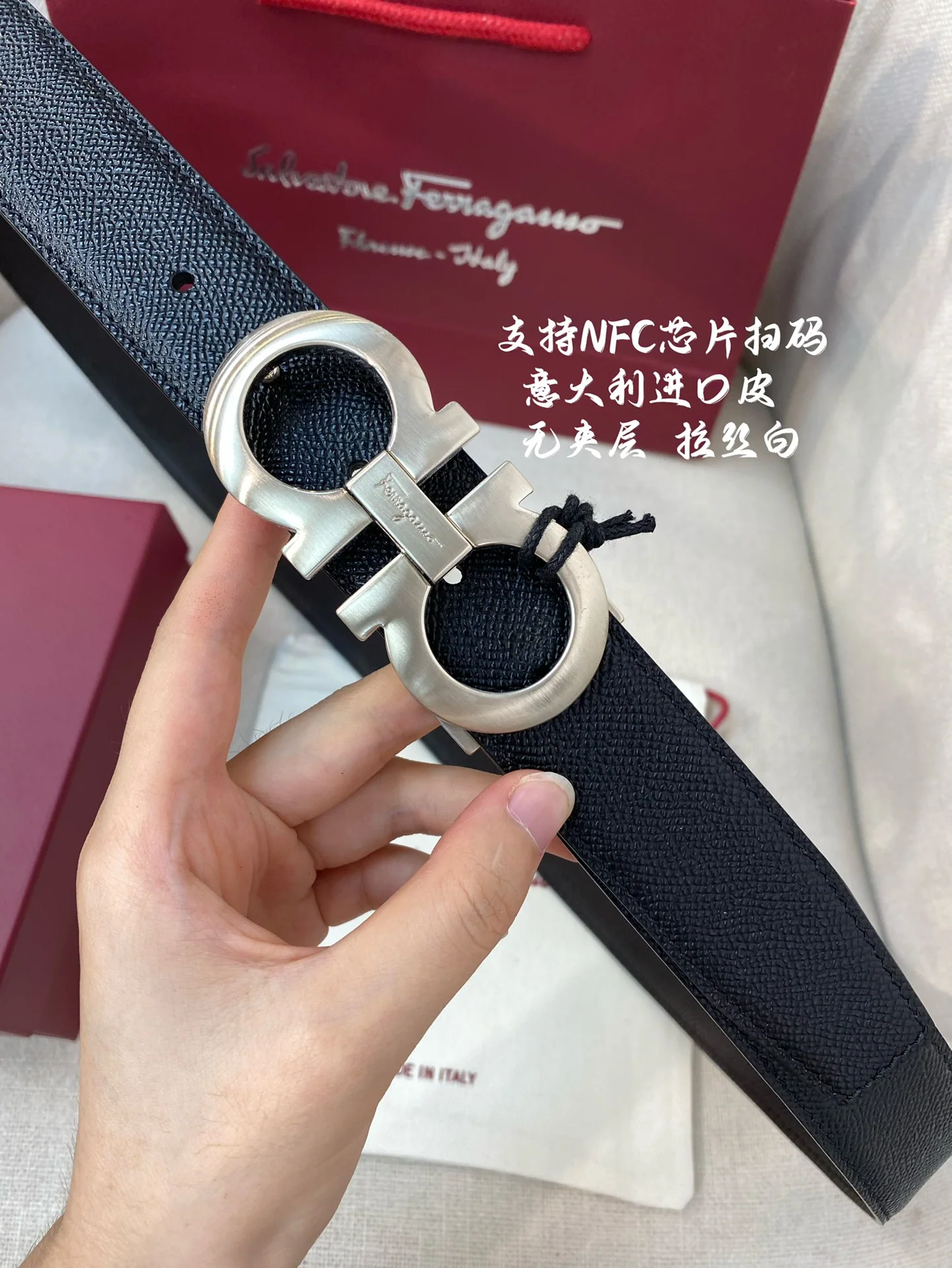 페레가모 본가죽 가죽 벨트 3.5 CM202500320 상세 이미지 3