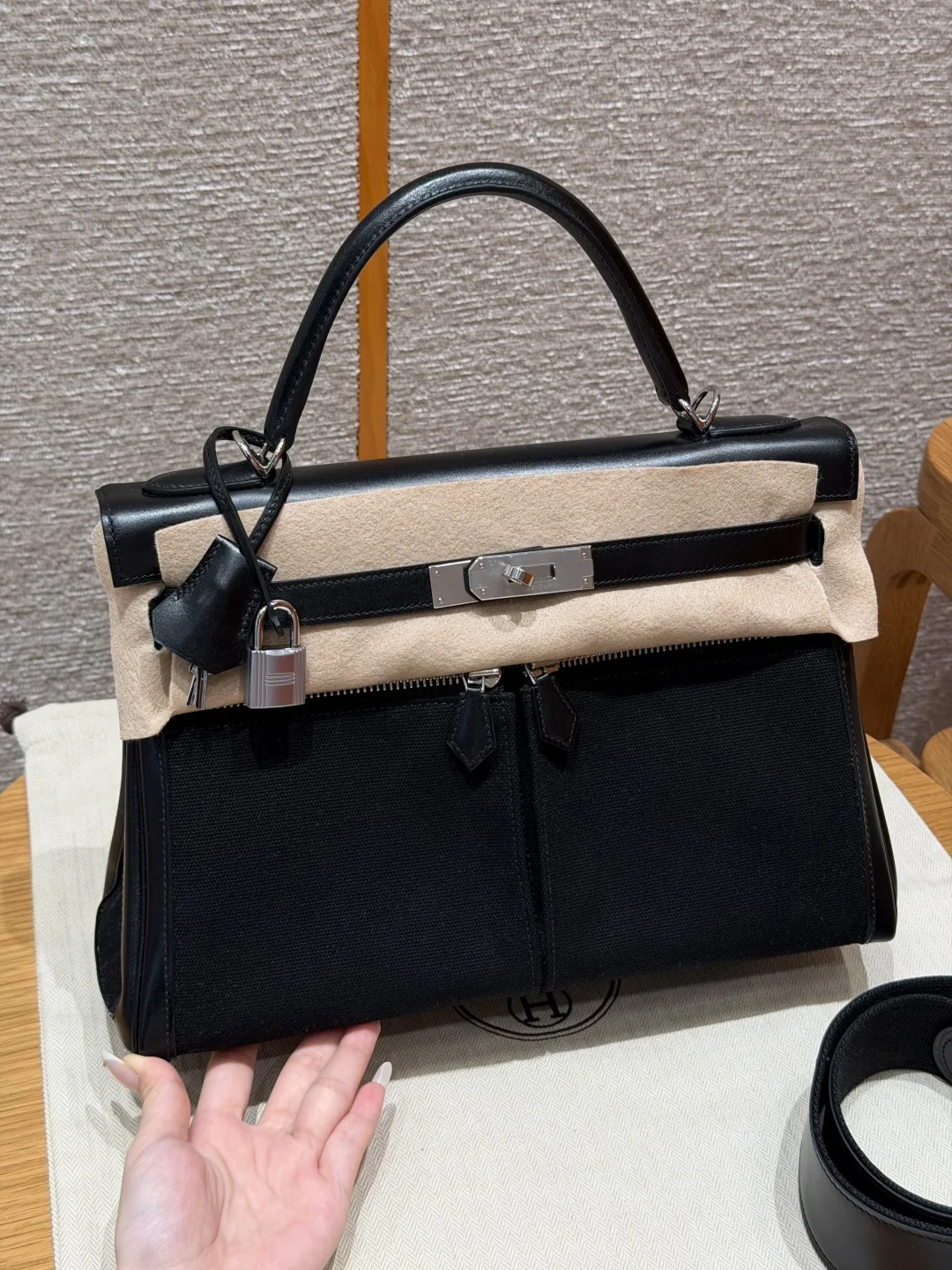 에르메스 켈리 라키스 박스 가죽 캔버스 가방 상세 이미지 1