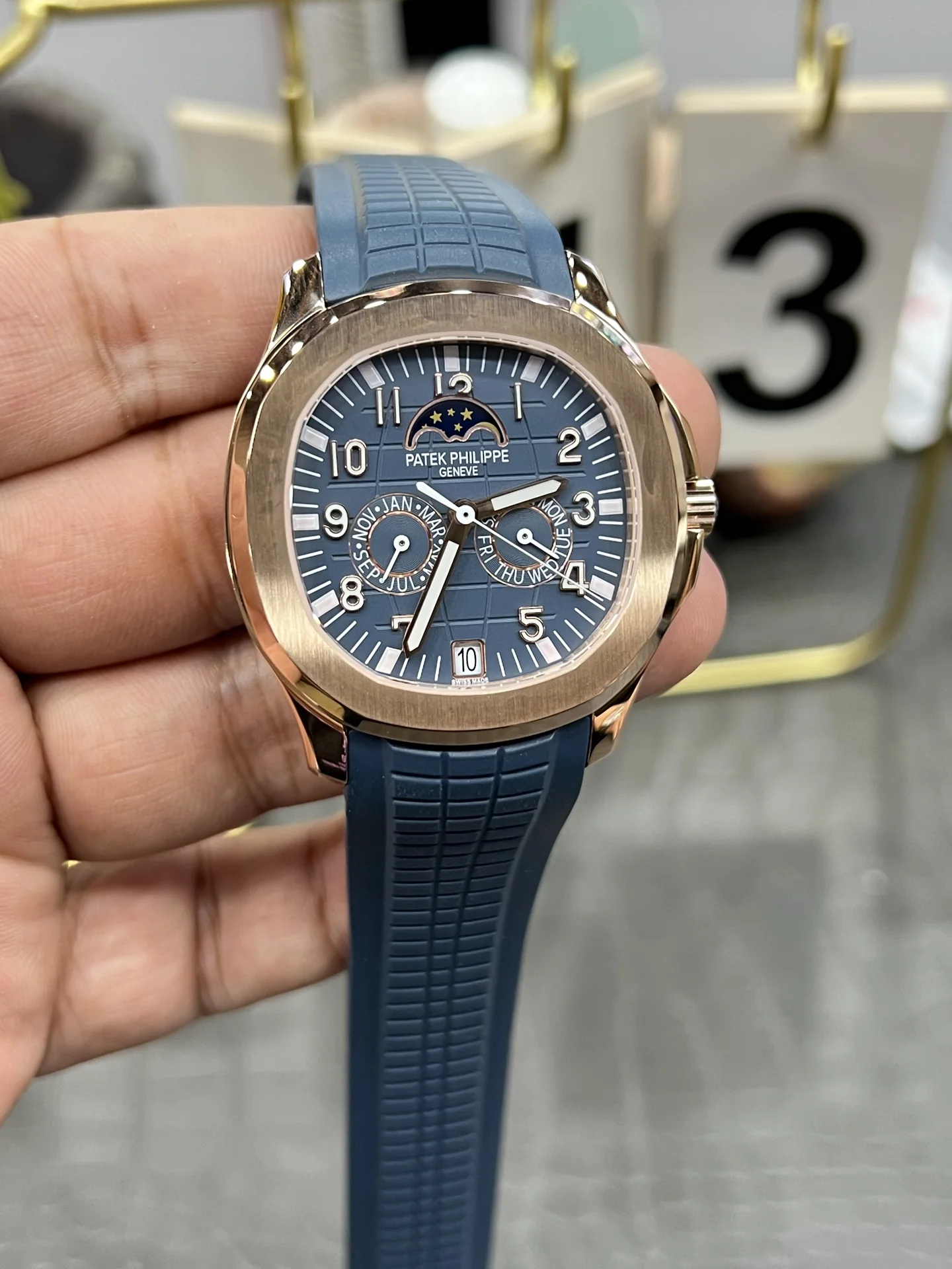 파텍필립 아쿠아넛 5261 R 다이아 자동 블루 다이얼 로즈골드 3 K 공장 레플리카 43970 Patek Philippe 상세 이미지 4