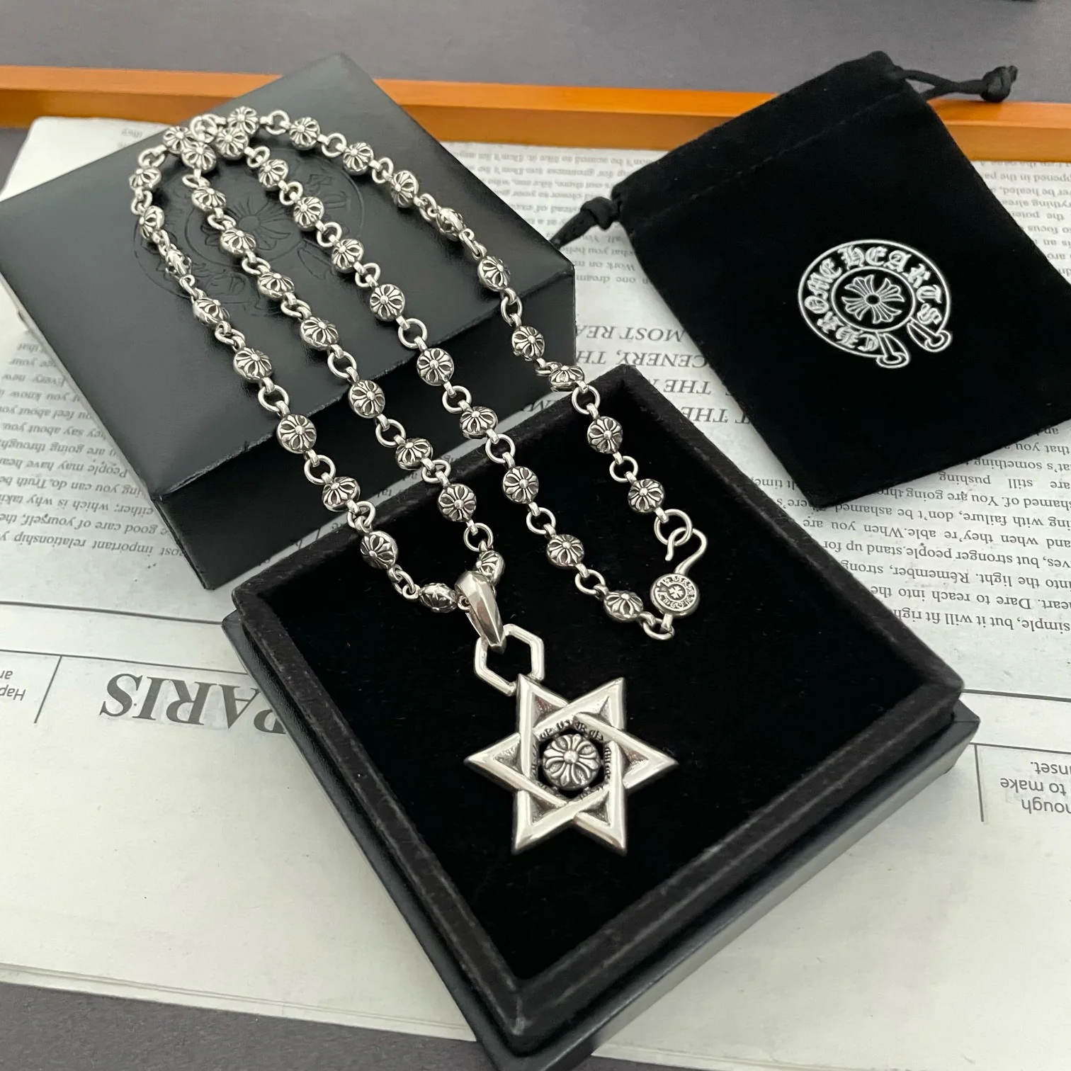 크롬하츠 크로스볼 육각별 펜던트 목걸이 상세 이미지 4