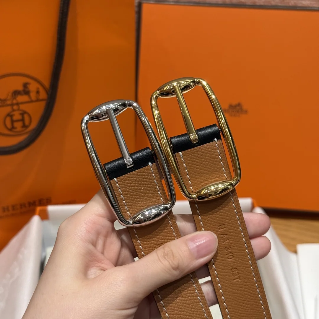 에르메스 금속 버클 양면 소가죽 벨트 175600
