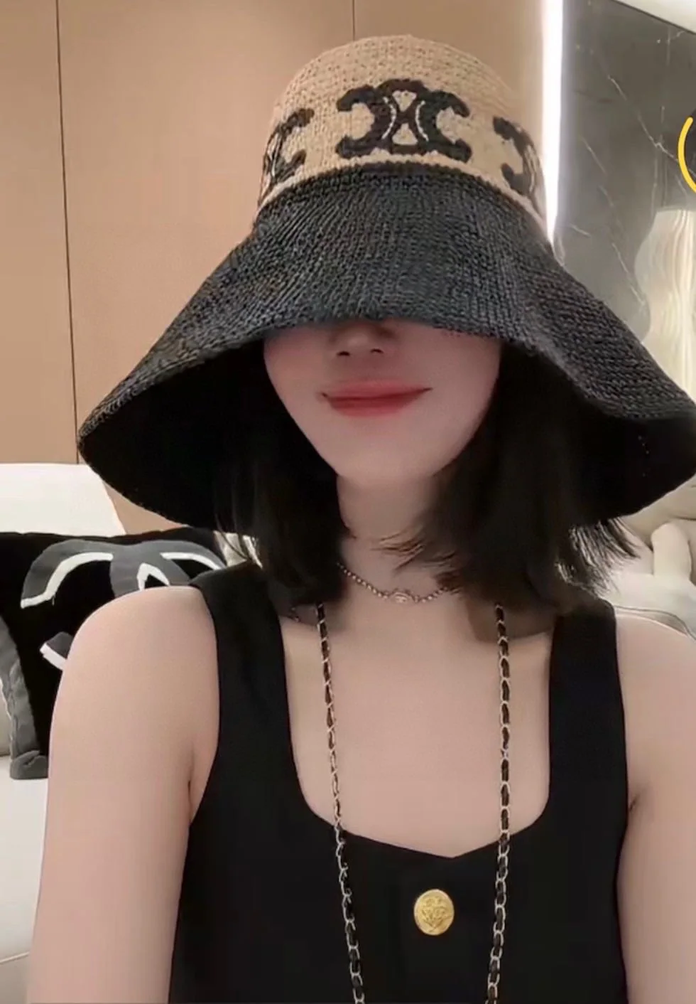 셀린느 라피아 컬러블록 버킷햇 상세 이미지 1