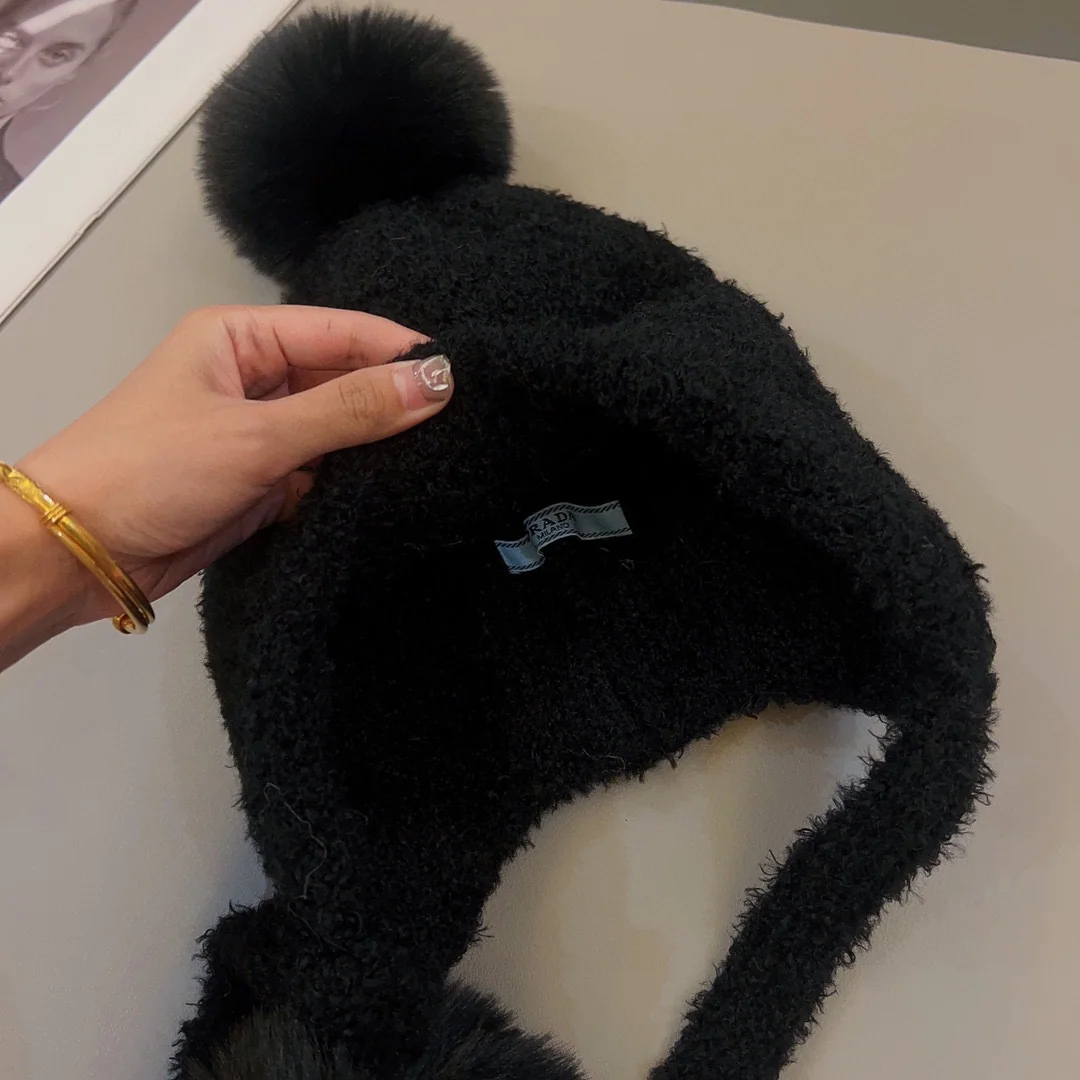 프라다 플리스 안감 토끼털 울 니트 모자 상세 이미지 9