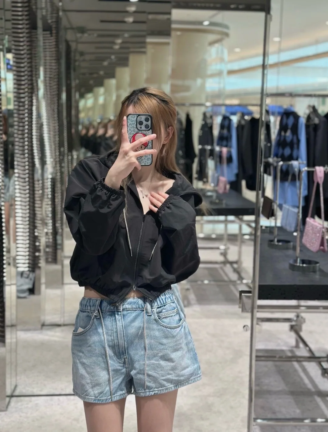 알렉산더왕 라인스톤 드로스트링 데님 여성 반바지 상세 이미지 7