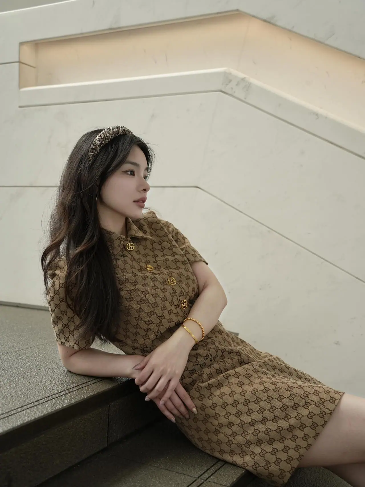 구찌 여성 자카드 슬림핏 반팔 원피스 상세 이미지 4