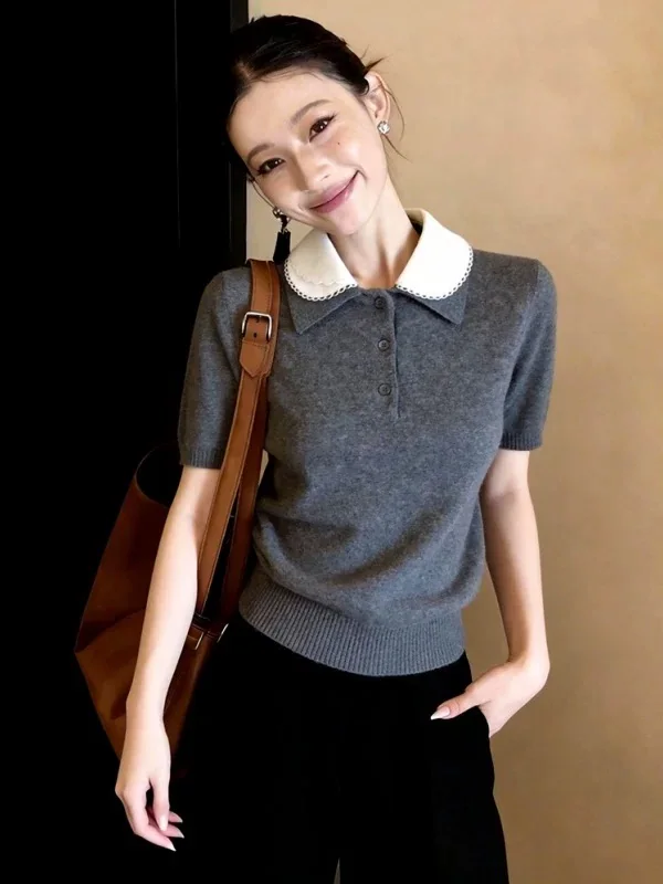 미우미우 피터팬 카라 자수 반팔 티셔츠 상세 이미지 1