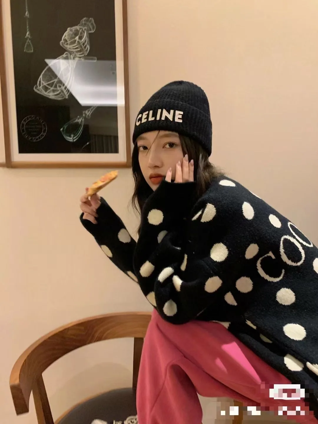 셀린느 자수 니트 비니 모자 상세 이미지 1