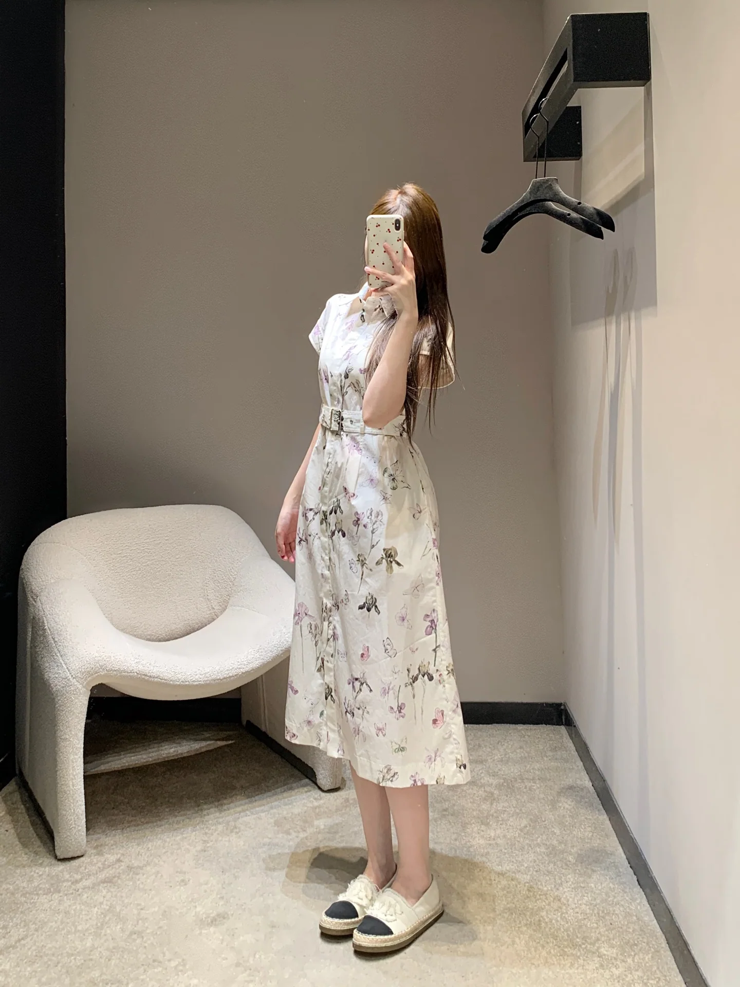 디올 아이리스 나비 프린트 반소매 미디 셔츠 원피스 26 SS 상세 이미지 4