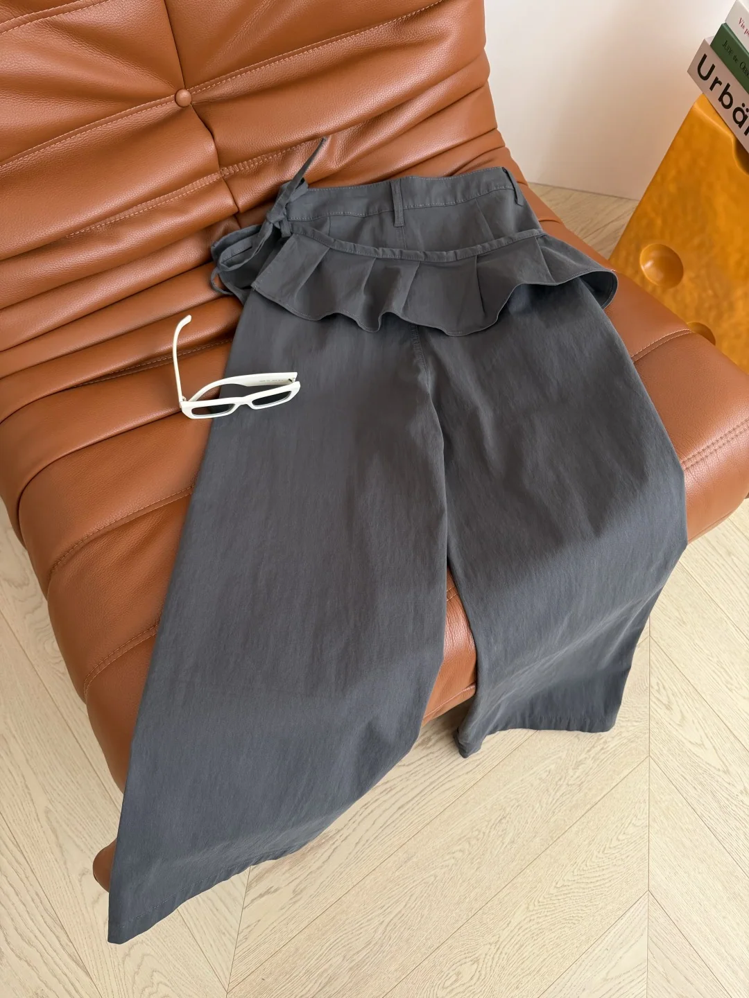 더로우 탈착 프릴 밑단 와이드 여성 바지 상세 이미지 8