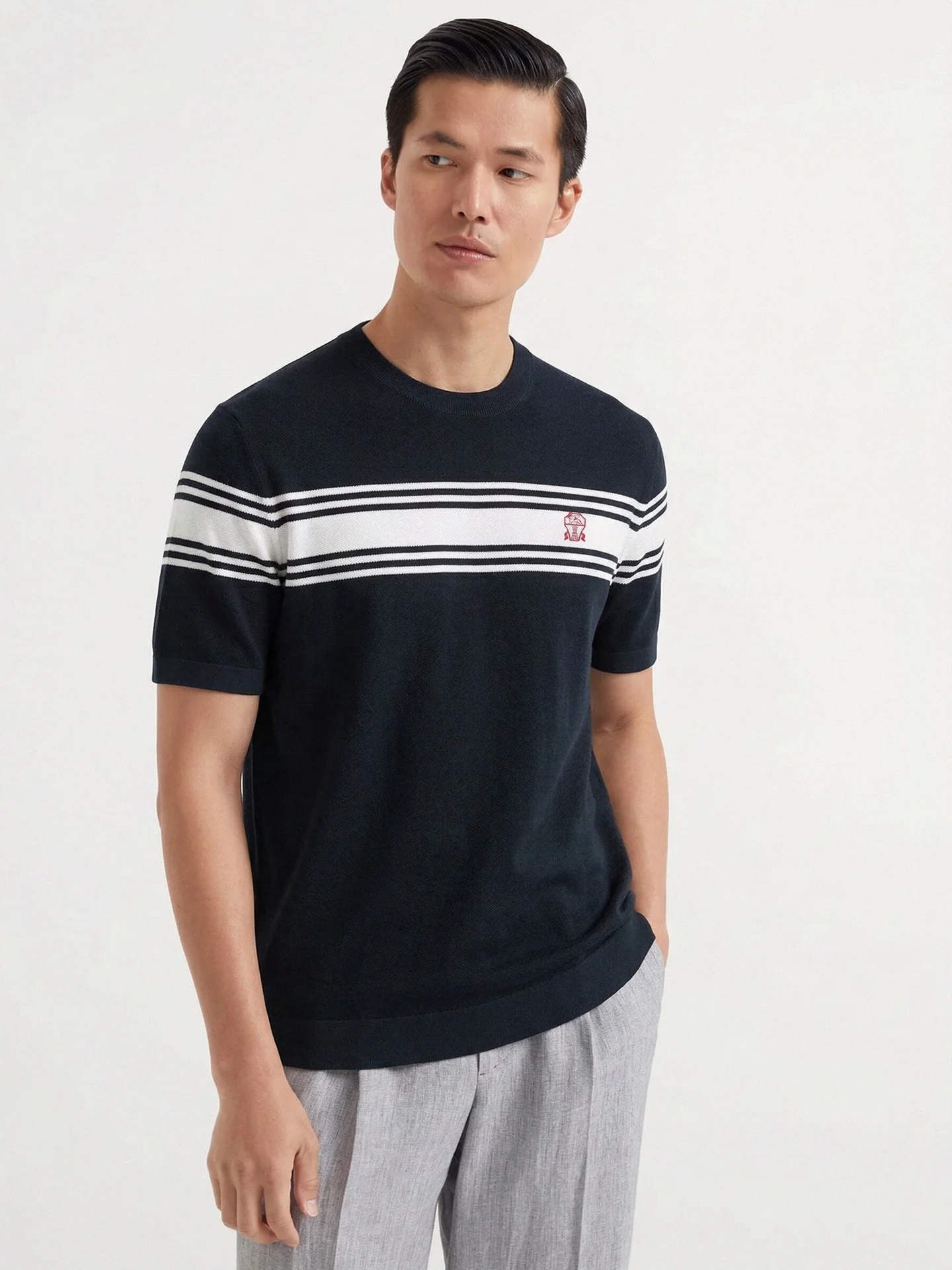 브루넬로쿠치넬리 남성 린넨 반팔 티셔츠 상세 이미지 2