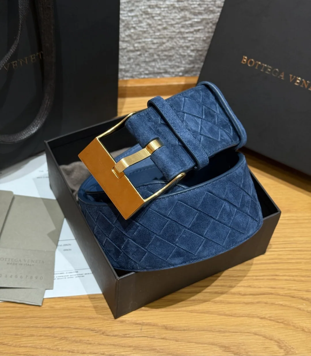 보테가베네타 인트레치아토 스웨이드 벨트 60mm 175117