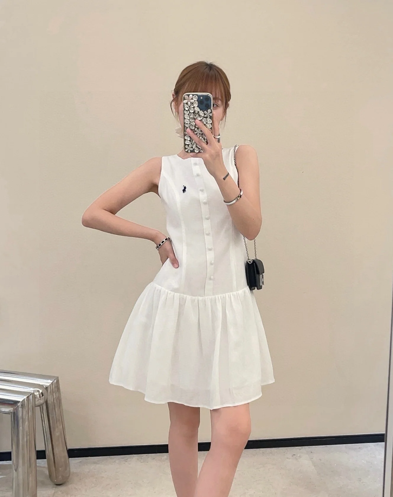 폴로 클래식 포니 자수 카라 노슬리브 여성 원피스 상세 이미지 1
