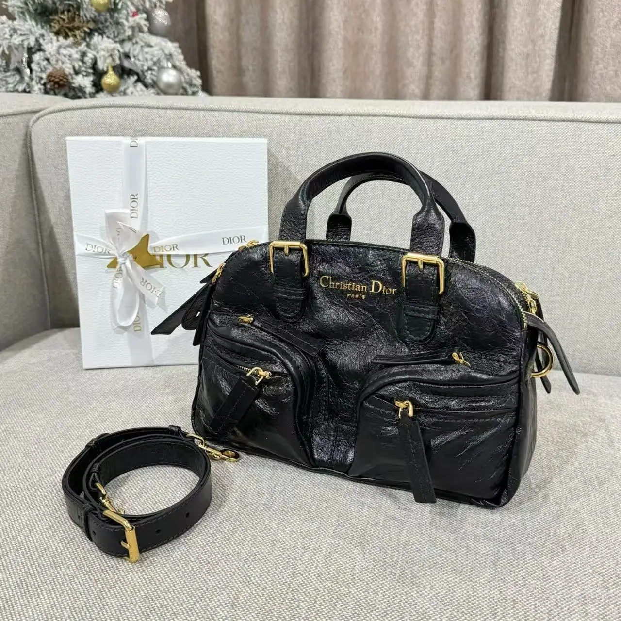 디올 블랙 플리츠 카프스킨 미니 숄더백 상세 이미지 2