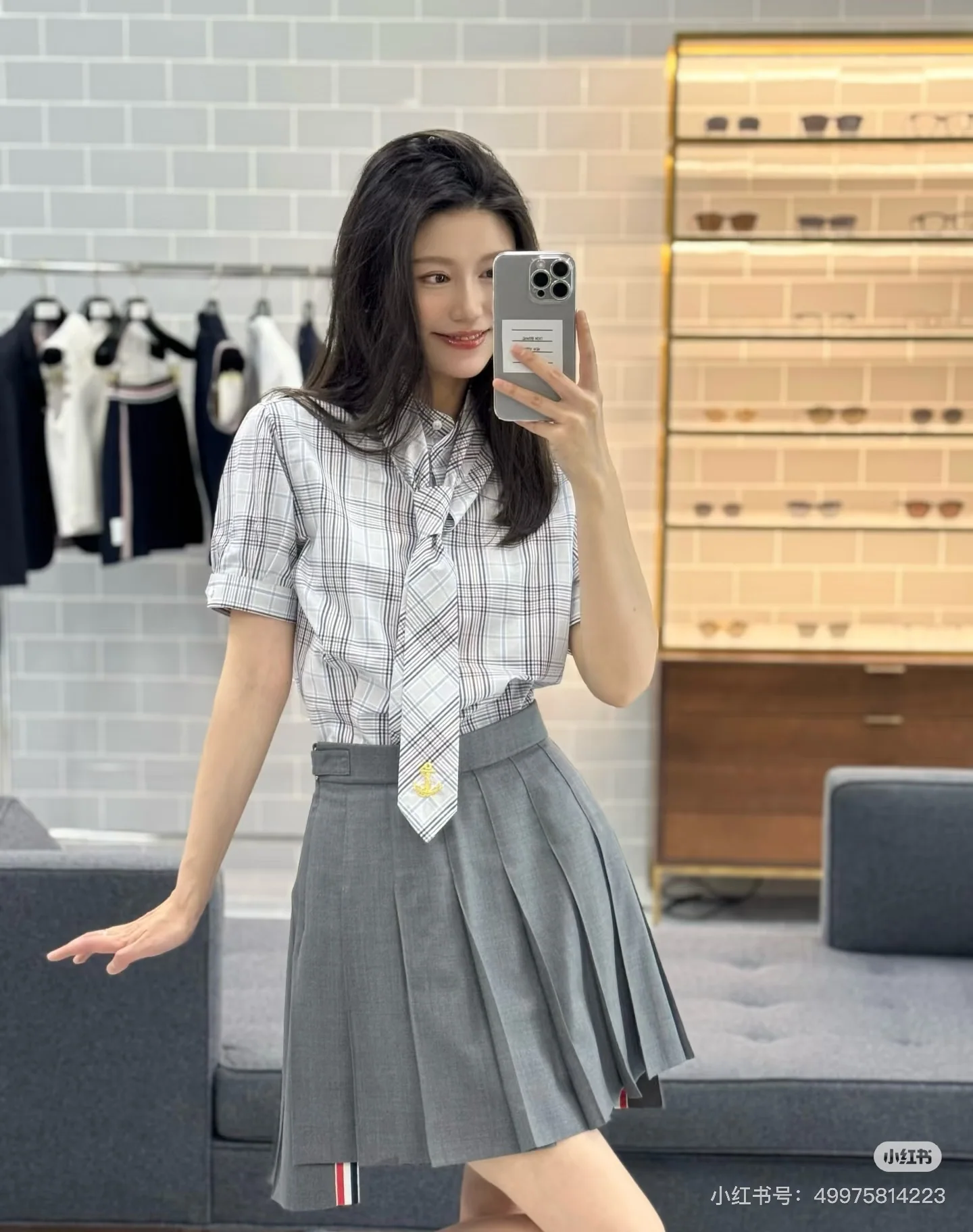 톰브라운 체크 셔츠 여성용 상세 이미지 2