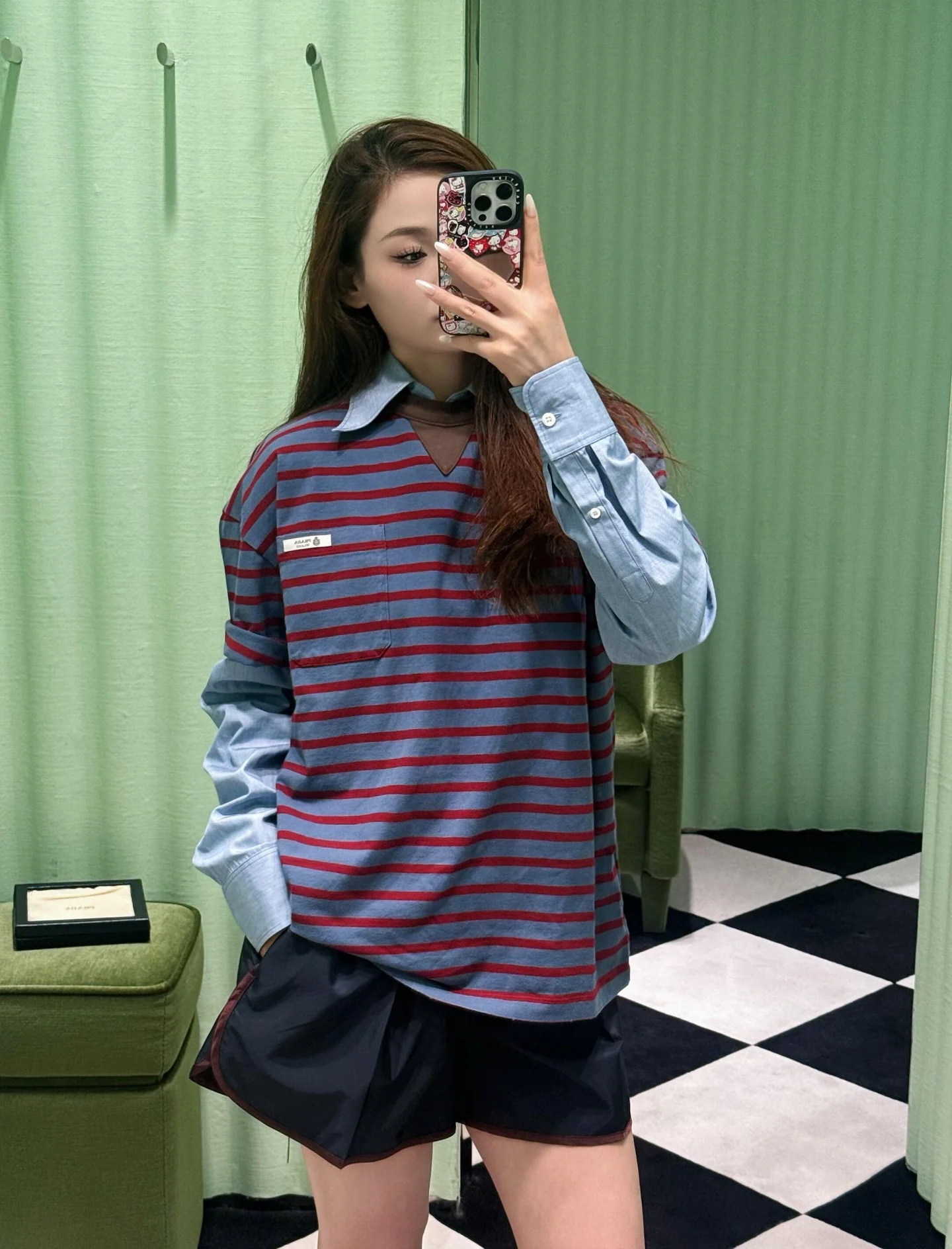프라다 스트라이프 오버핏 코튼 반팔 티셔츠 2026 SS 상세 이미지 9
