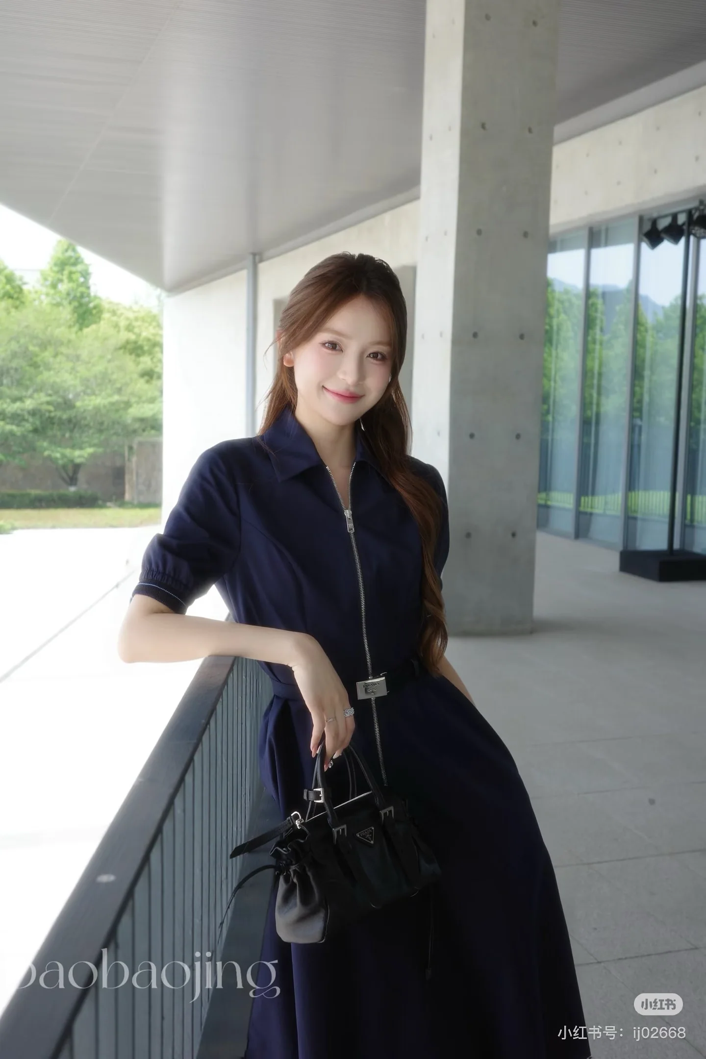 프라다 네이비 코튼 셔츠형 여성 원피스 상세 이미지 8