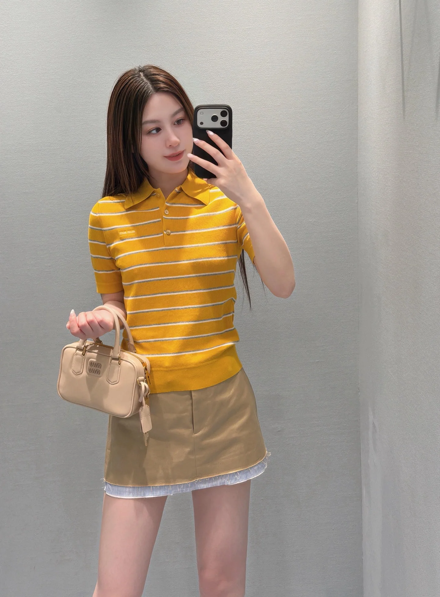 미우미우 컬러 블록 스트라이프 코튼 폴로 반팔 티셔츠 26 SS 상세 이미지 1