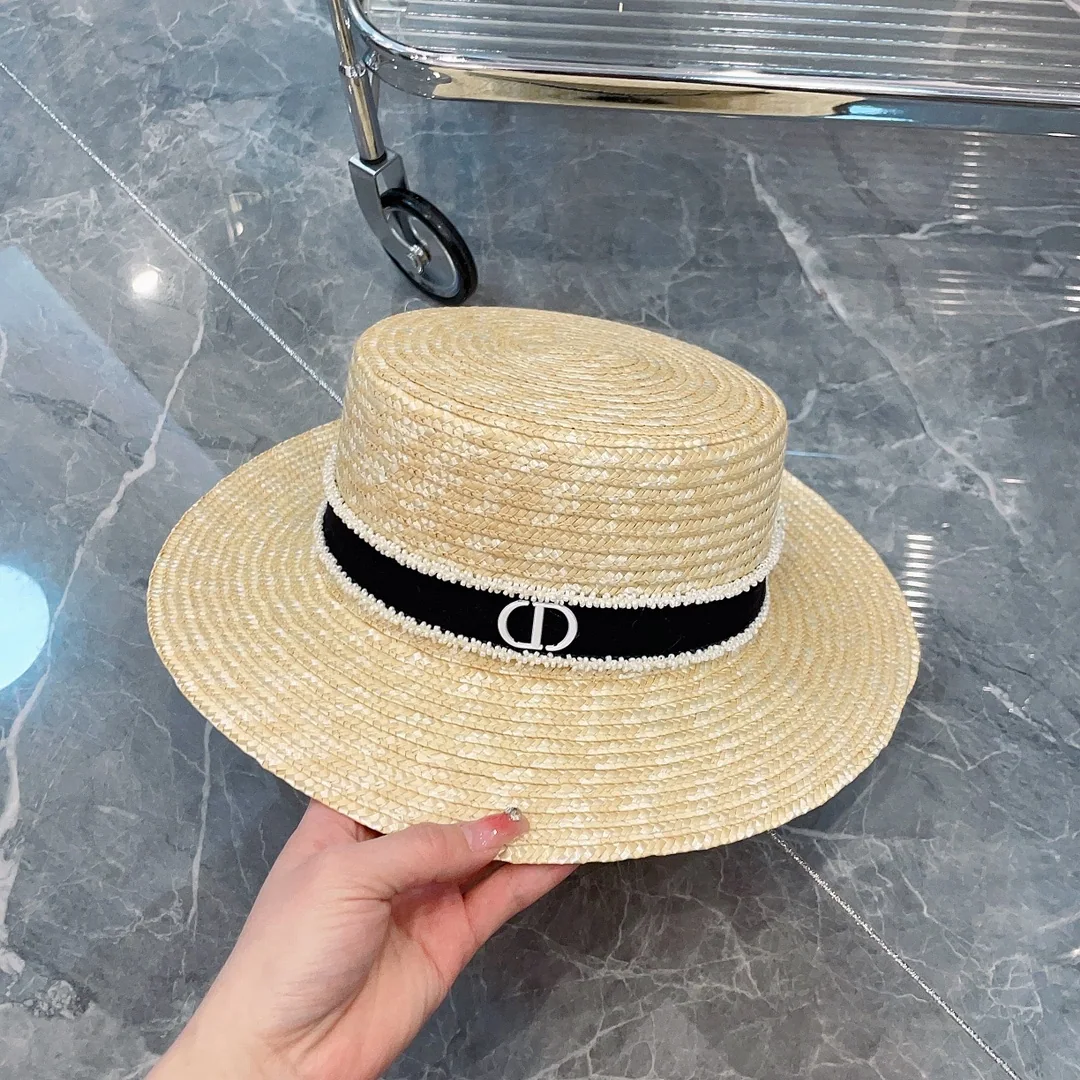 디올 CD 로고 밀짚 플랫캡 상세 이미지 4