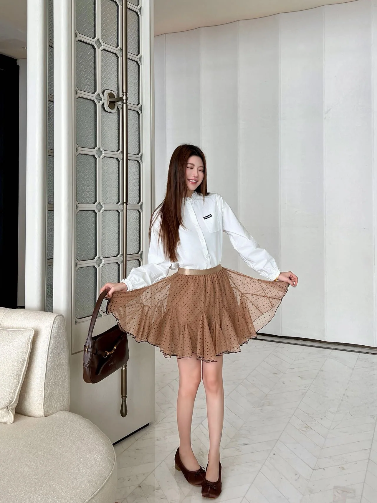미우미우 프릴 스탠드카라 여성 셔츠 상세 이미지 7