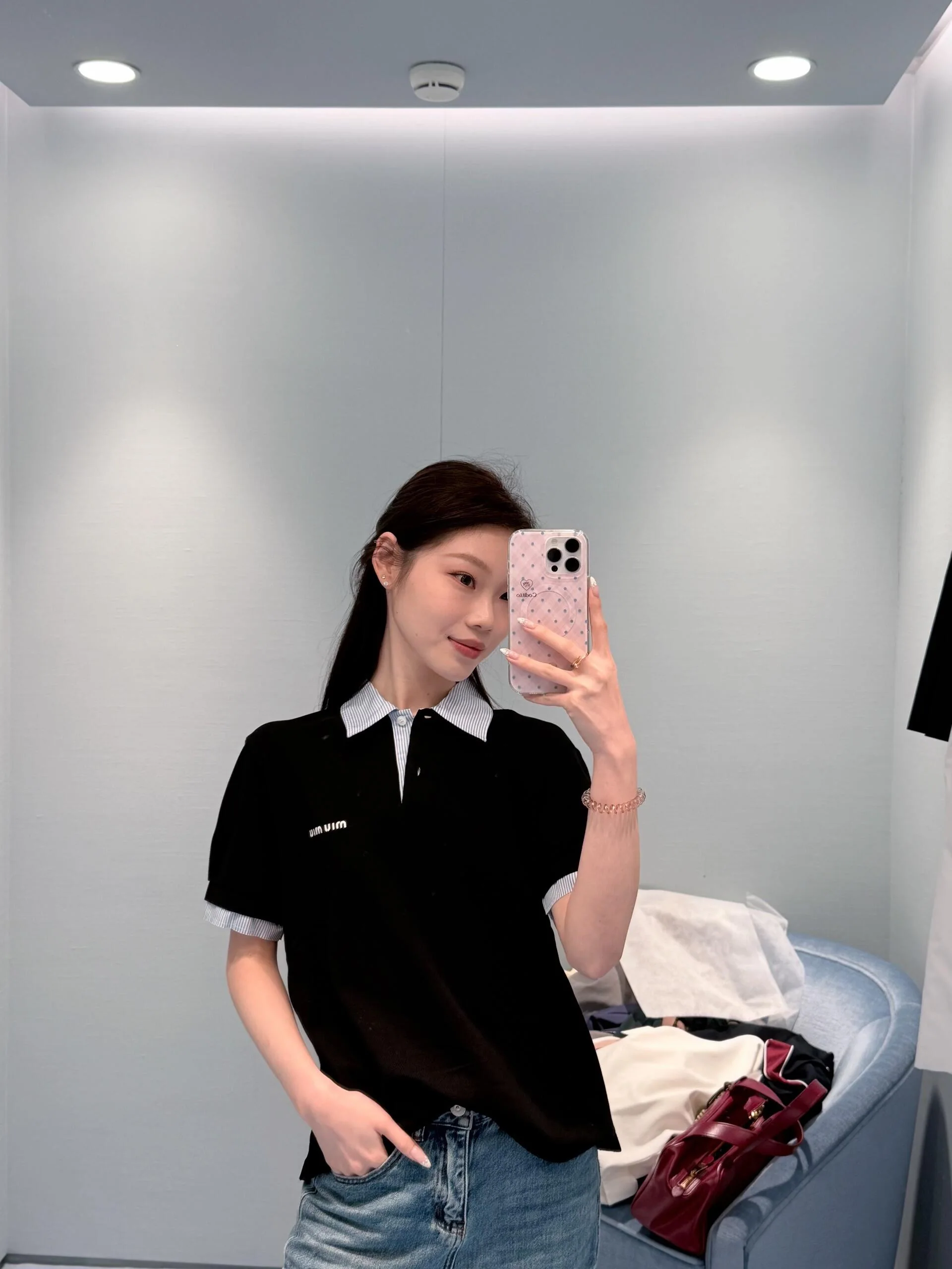 미우미우 컬러블록 카라 반팔 티셔츠 26 SS 상세 이미지 6