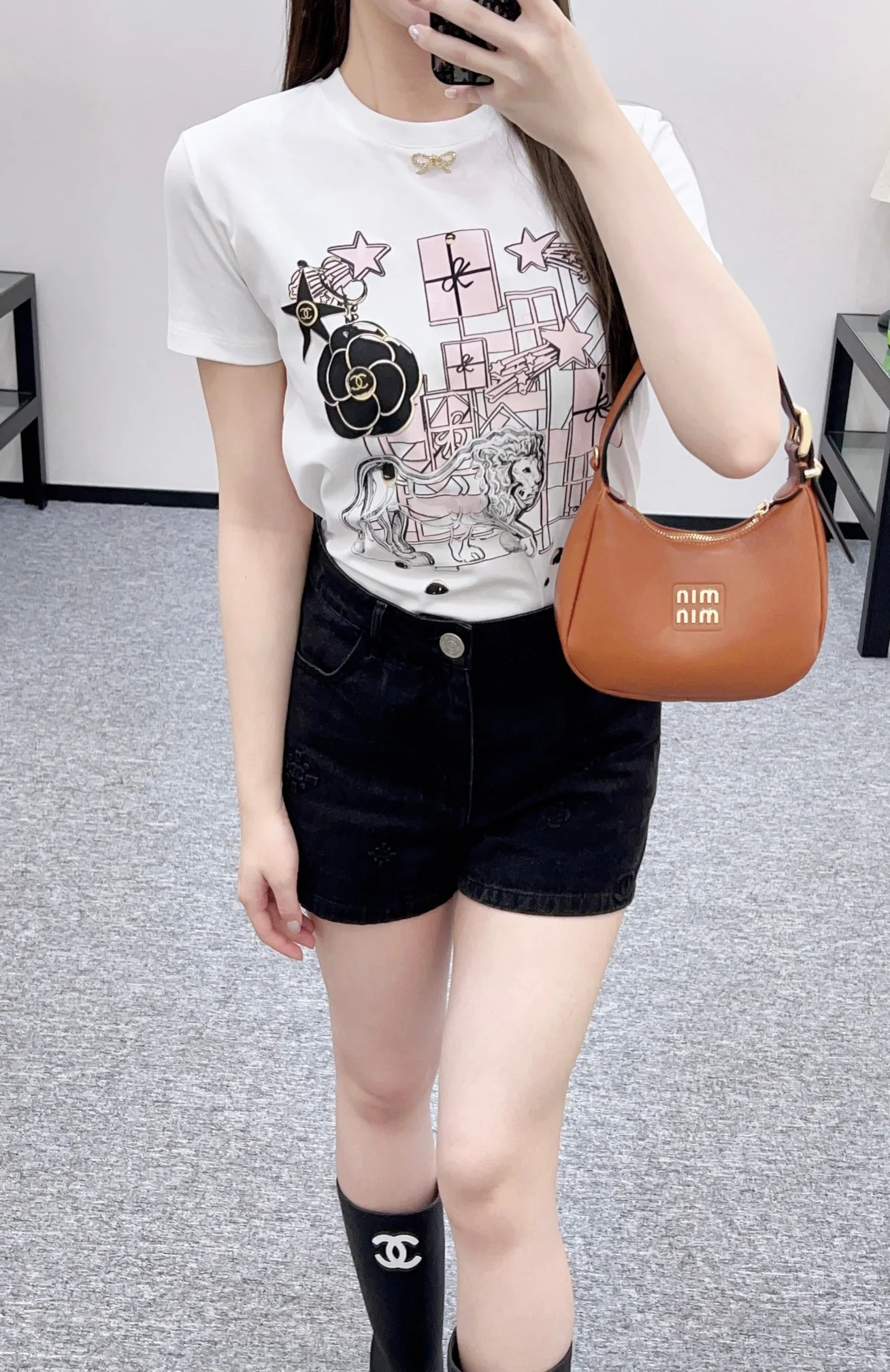 샤넬 까멜리아 코튼 카라 반팔 티셔츠 6055
