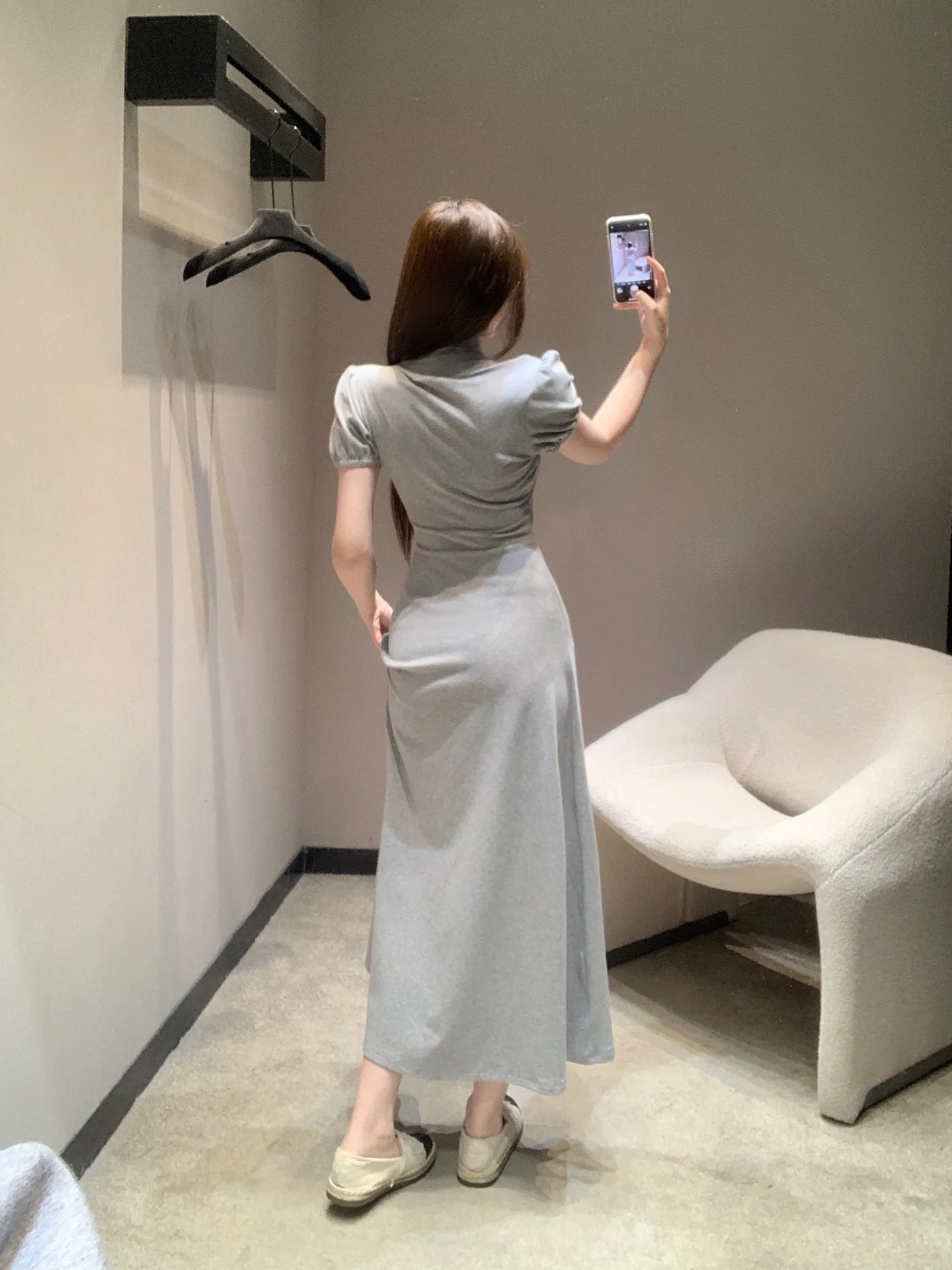 미우미우 보우타이 그레이 코튼 원피스 26 SS 상세 이미지 6