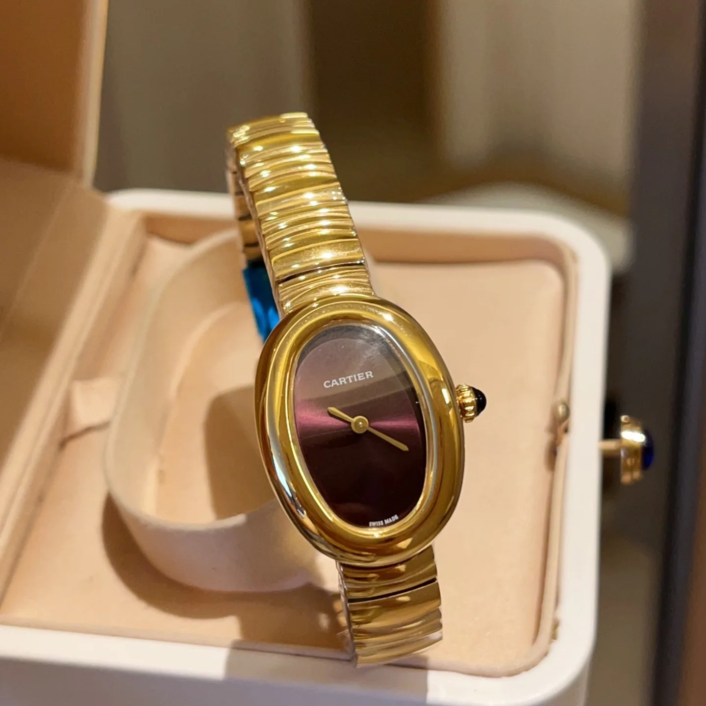 까르띠에 바뇨아르 쿼츠 무브먼트 사파이어 글라스 블루 스틸밴드 레플리카 42894 Cartier 상세 이미지 6