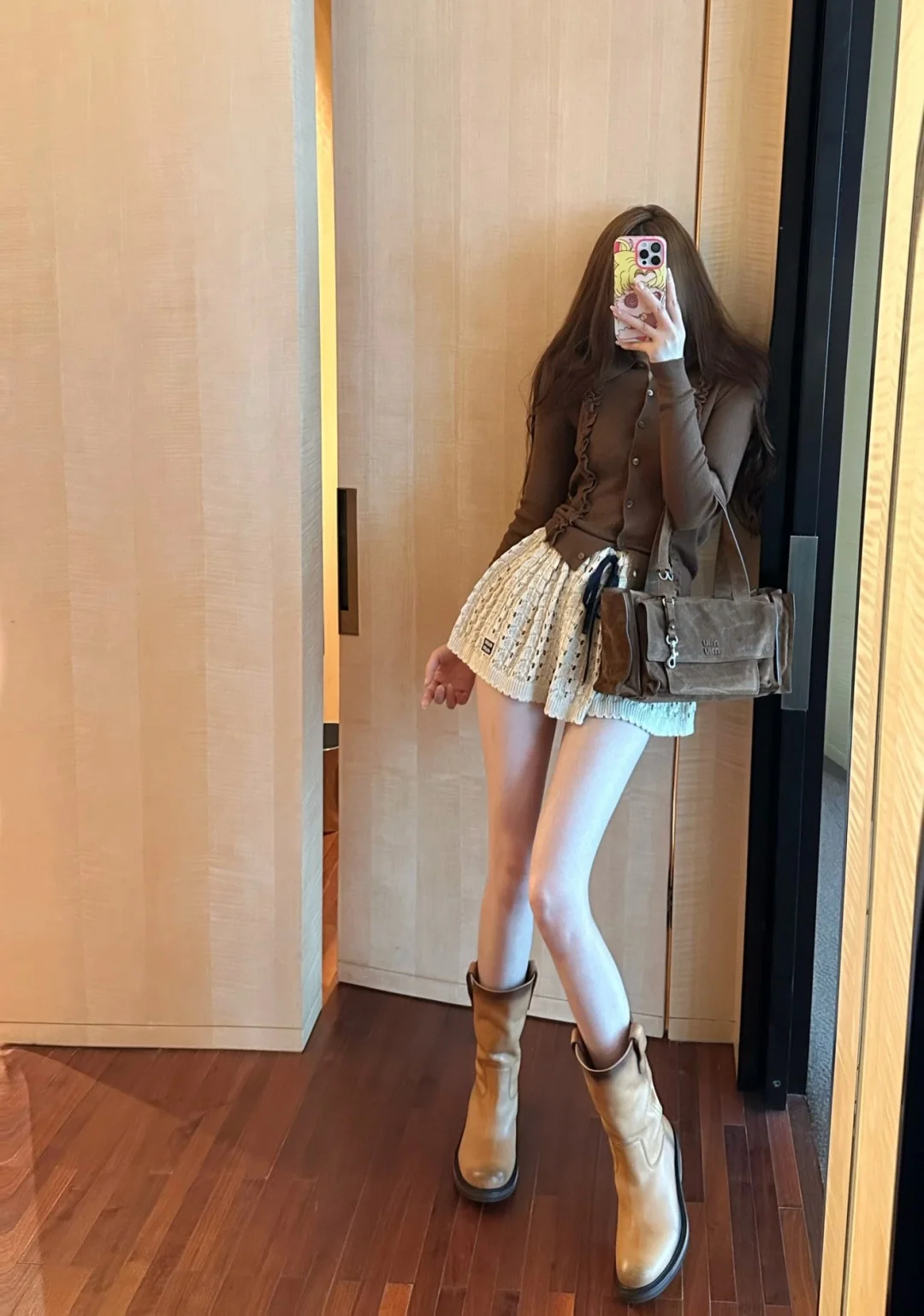 미우미우 프릴 트림 실크 캐시미어 가디건 상세 이미지 5