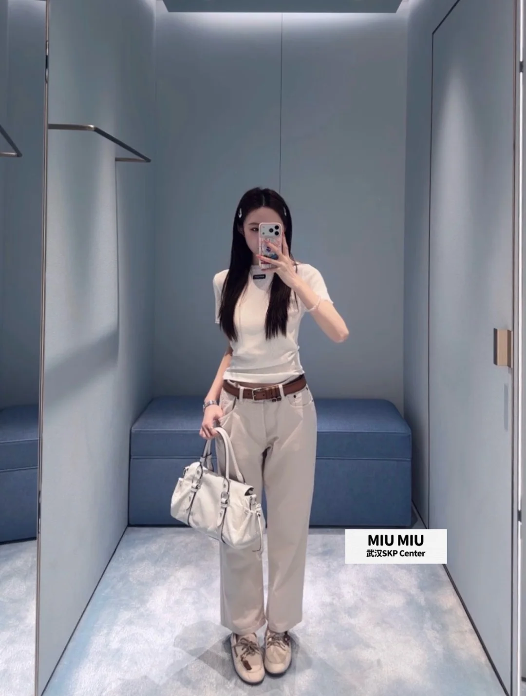 미우미우 레이스 트리밍 자수 반팔 티셔츠 상세 이미지 2
