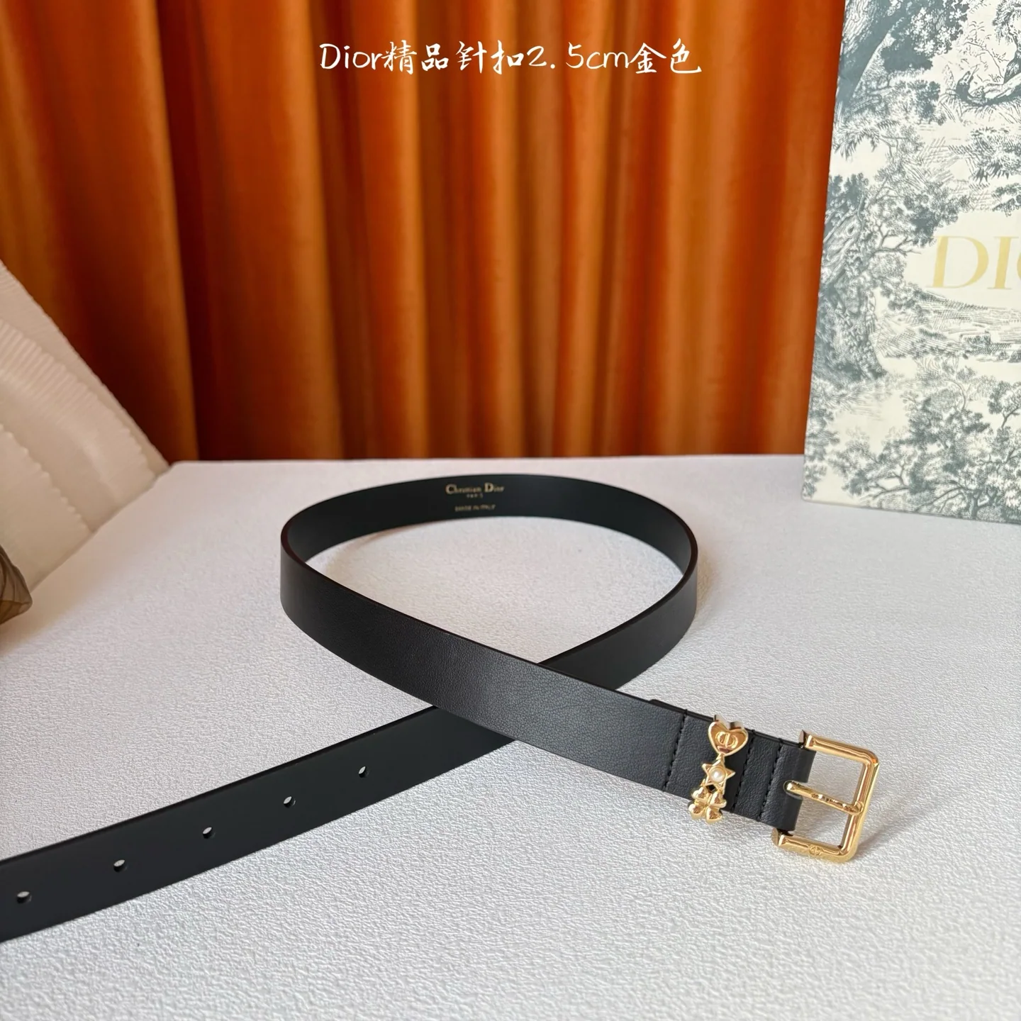 디올 블랙 카프스킨 CD 버클 장식 벨트 상세 이미지 3