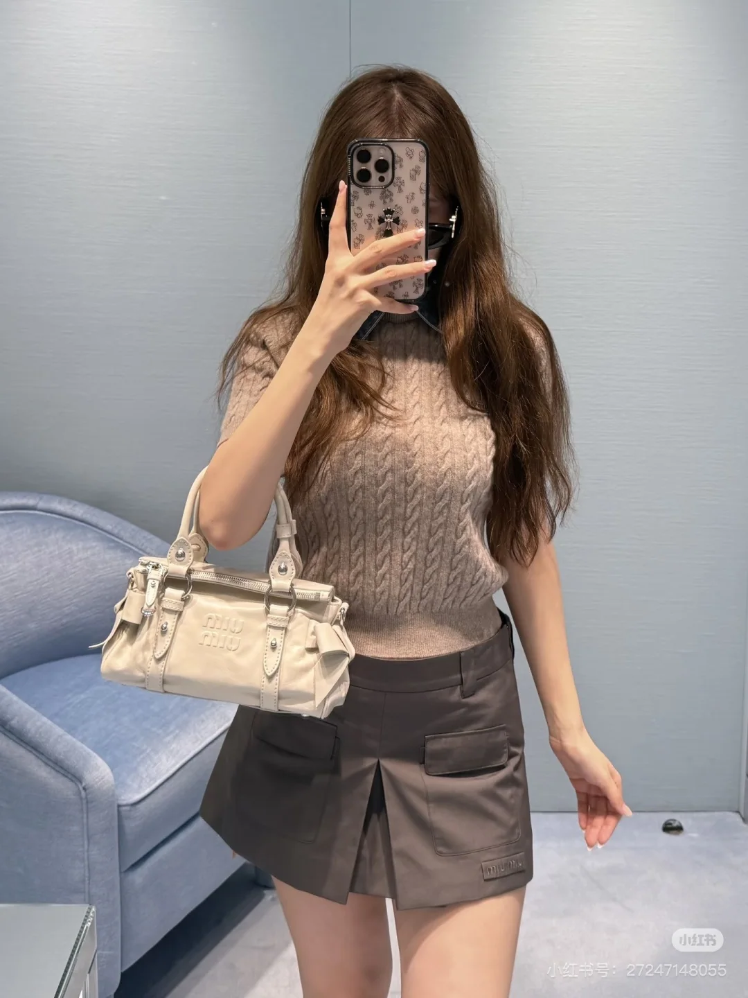 미우미우 데님 카라 케이블 니트 반팔 티셔츠 상세 이미지 8