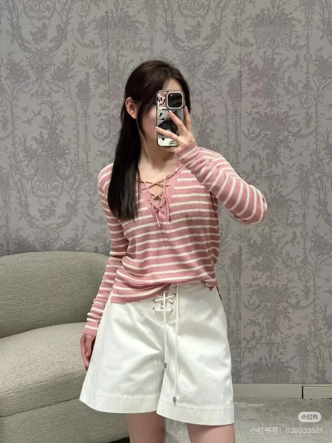 디올 린넨 혼방 스트라이프 V넥 니트 가디건 2025 FW 상세 이미지 6