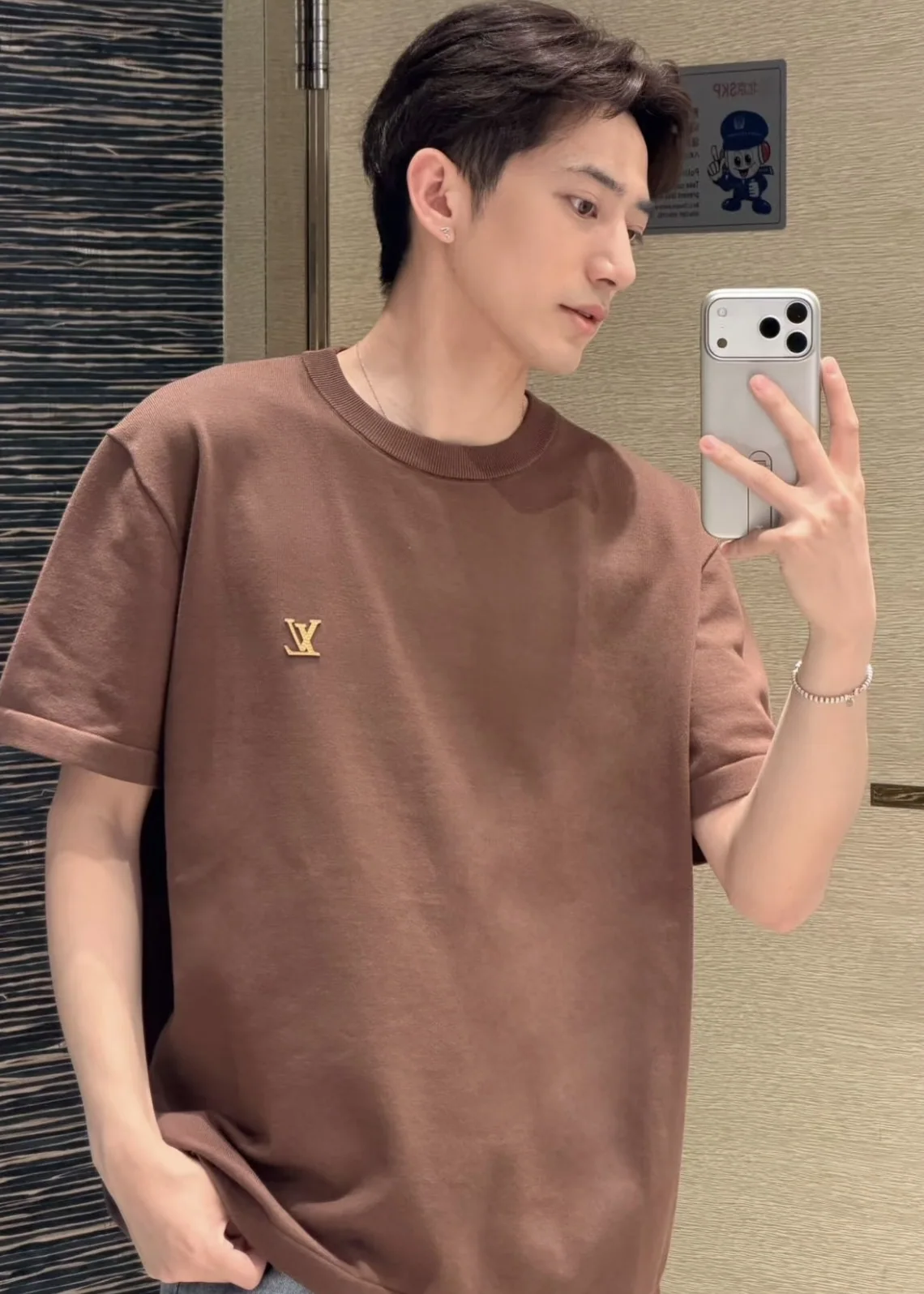 루이비통 브라운 반팔 니트 여성 티셔츠 상세 이미지 8