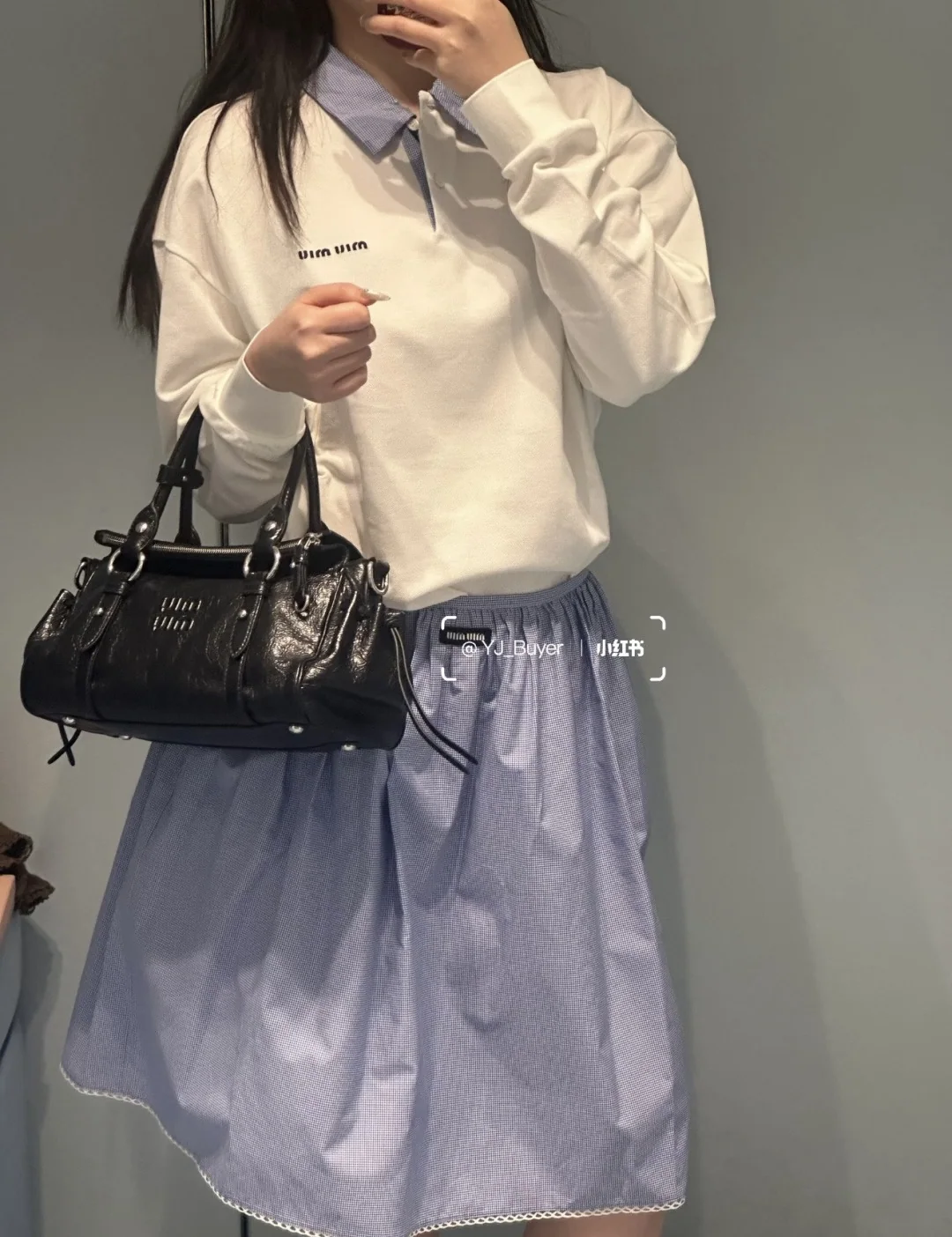 미우미우 체크 레이스 카라 반팔 티셔츠 상세 이미지 9
