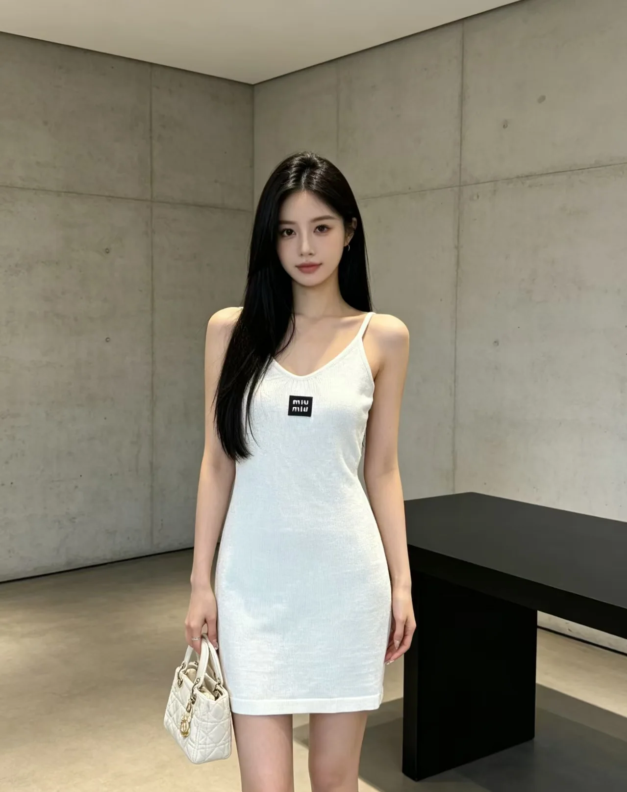 미우미우 자수 레터 니트 캐미솔 원피스 상세 이미지 1