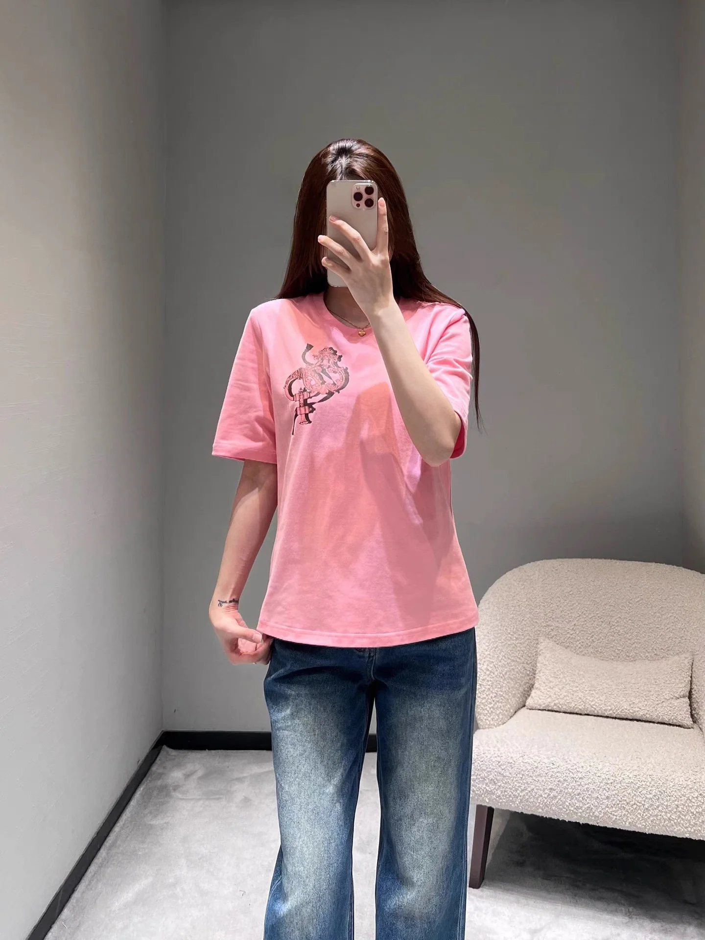 에르메스 여성 코튼 라운드넥 반팔 티셔츠 상세 이미지 1