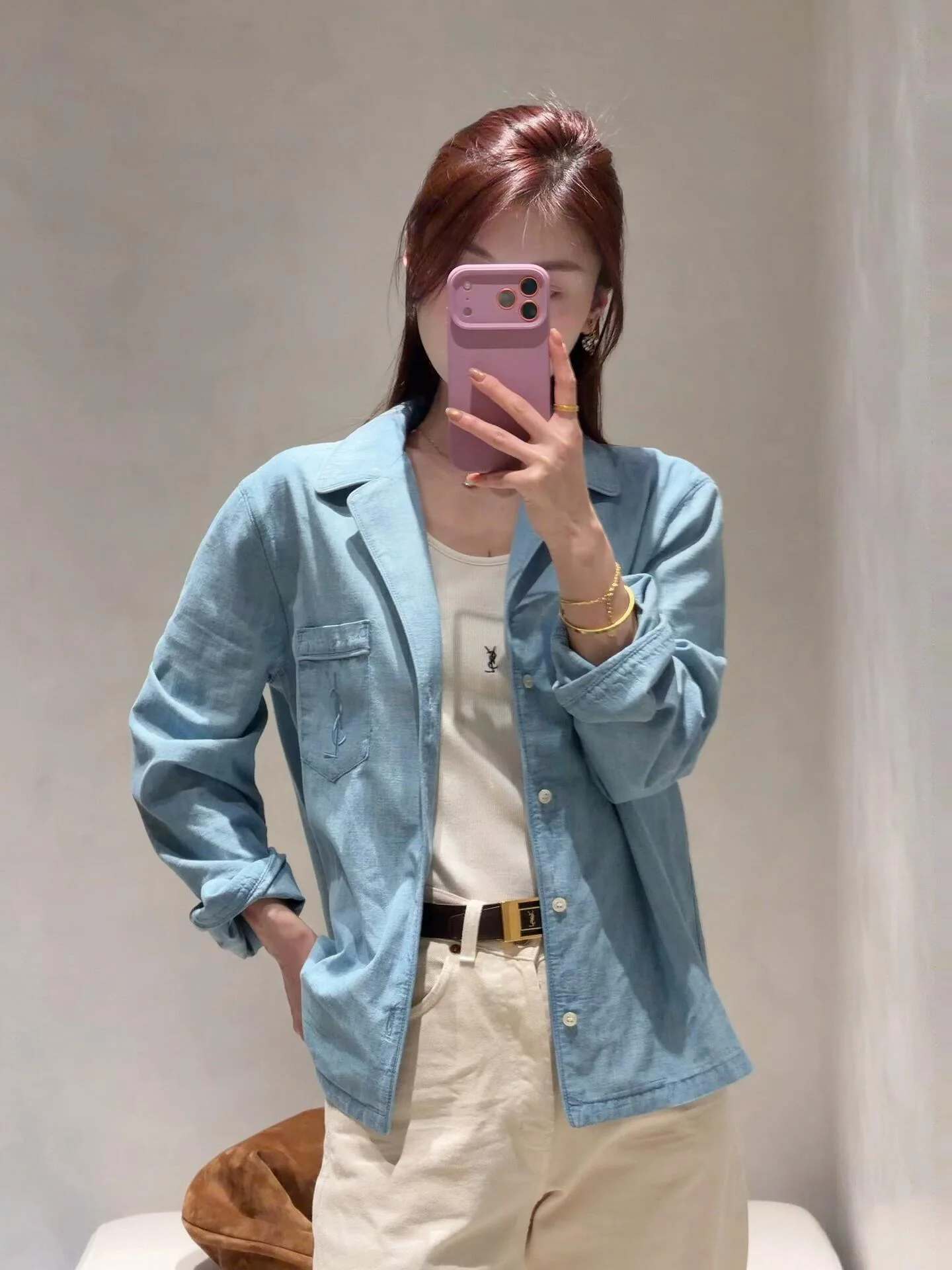 생로랑 자수 포켓 데님 셔츠 상세 이미지 1
