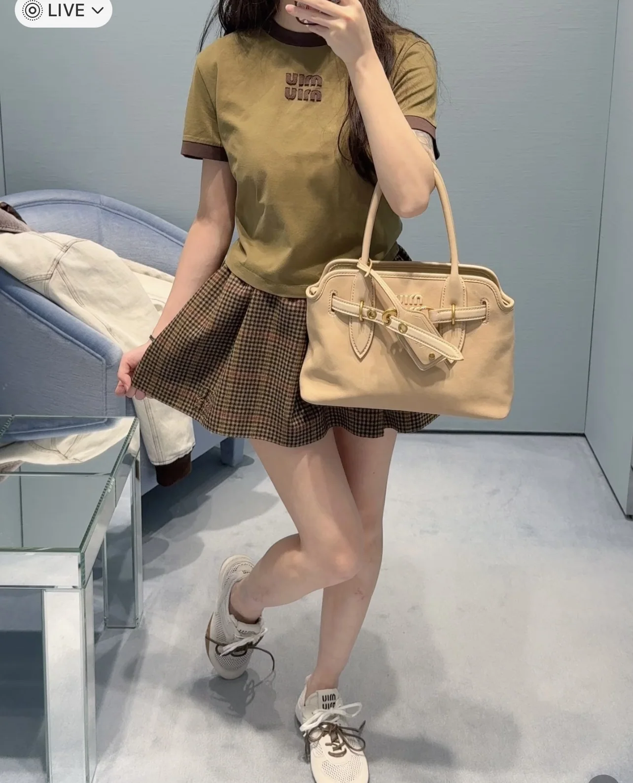 미우미우 카라 블록 크루넥 반팔 티셔츠 26 SS 상세 이미지 3