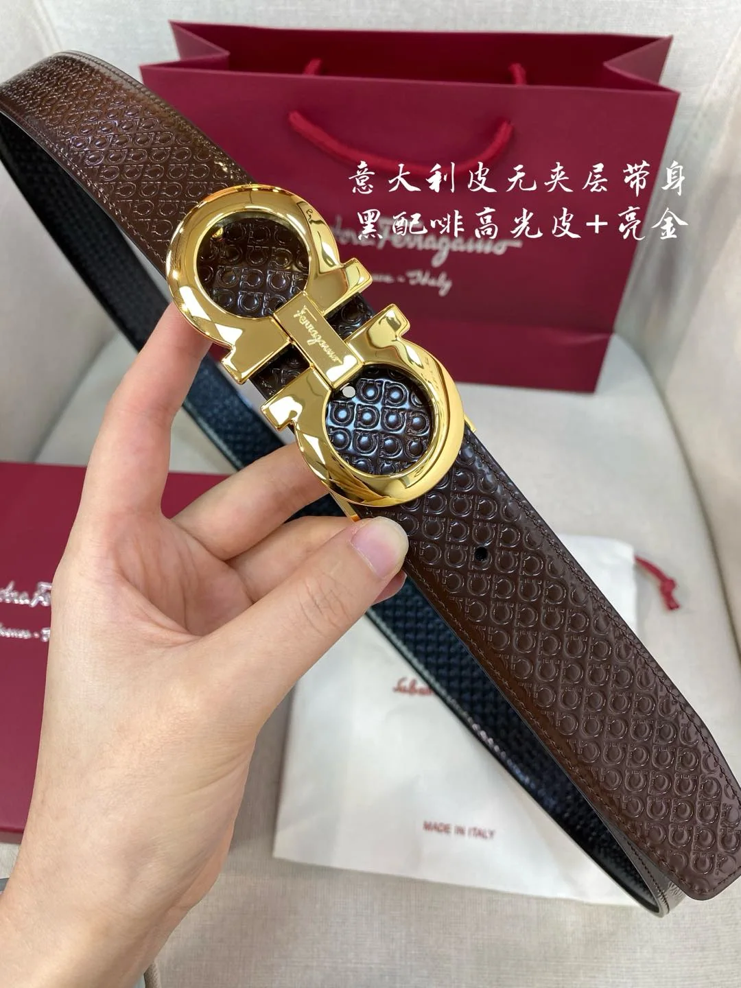 페레가모 천연 가죽 벨트 3.5 CM202500320 상세 이미지 3