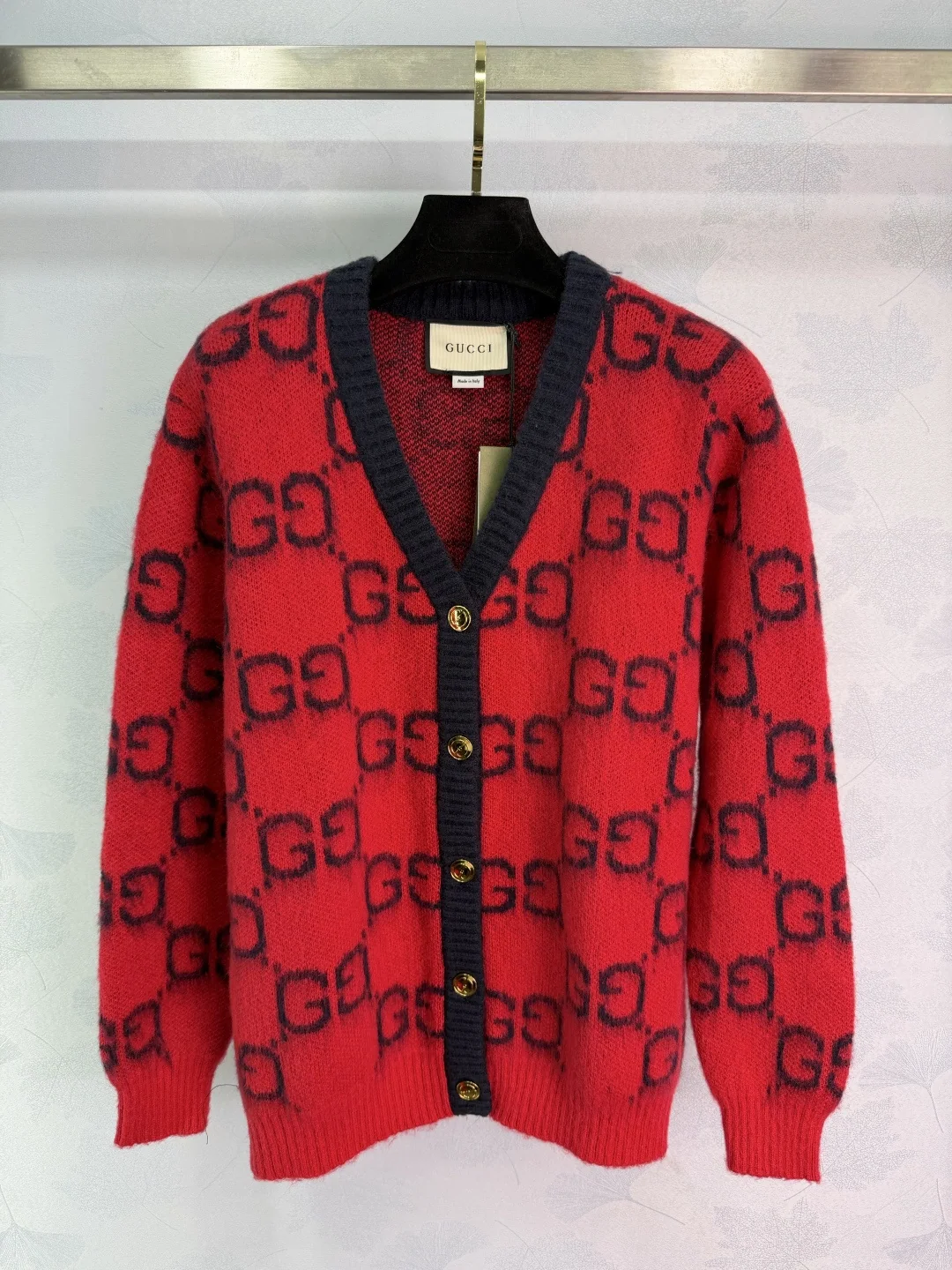 구찌 V넥 자카드 모헤어 울 가디건 상세 이미지 2